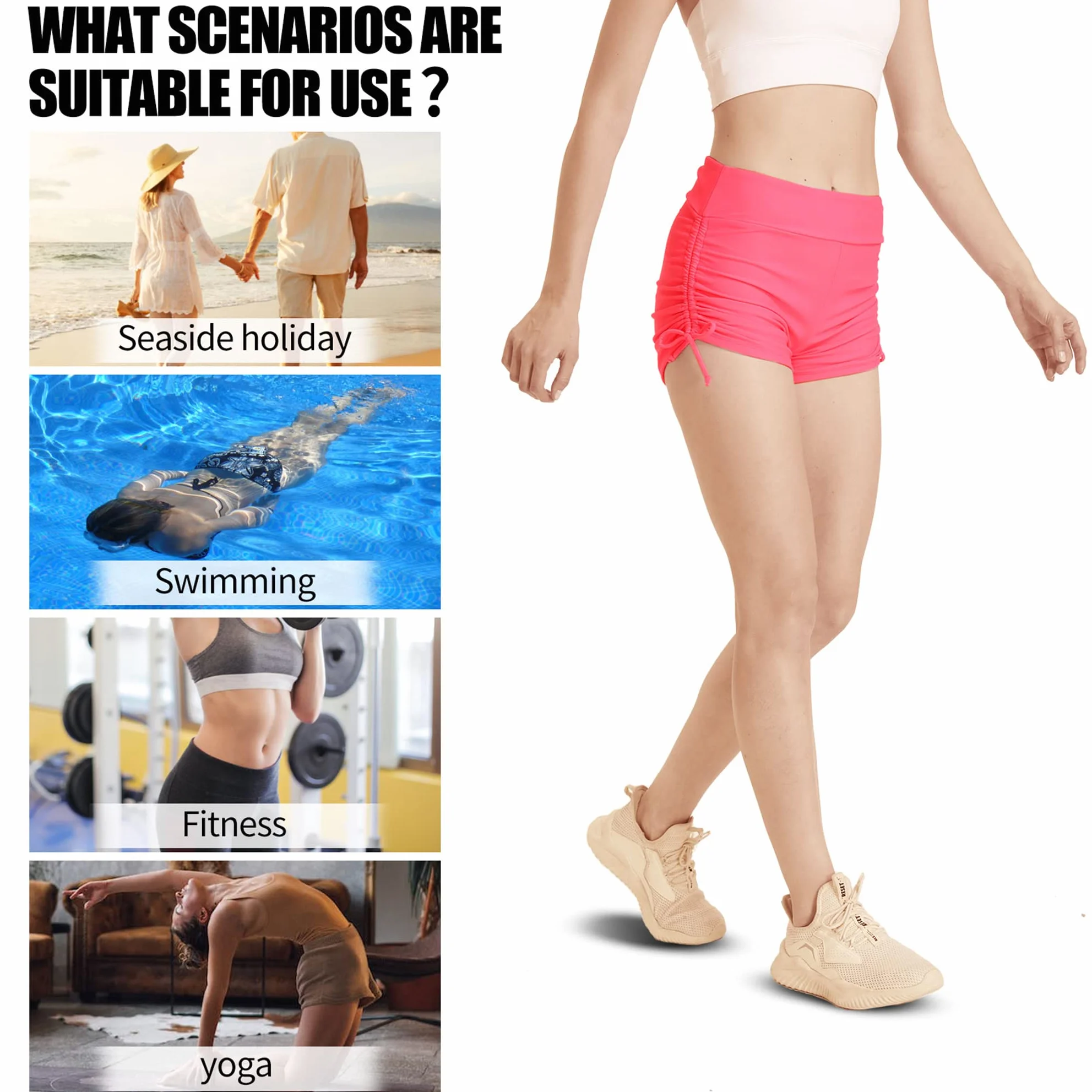 Szorty kąpielowe damskie kąpielówki elastyczna talia eleganckie damskie moda kąpielowa krótkie kąpielówki surfing sporty wodne plażowe szorty szybkoschnące bikini wakacyjne szorty z kieszeniami, L02# czerwone wino, XL
