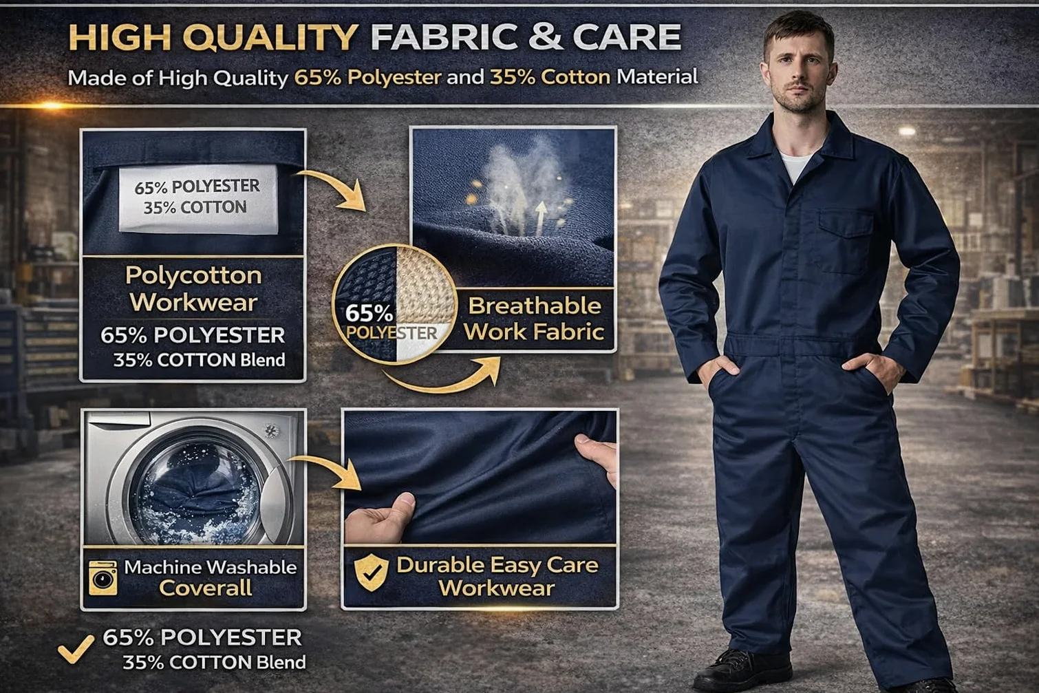 GRS Męski kombinezon unisex C2 Dark Navy Boiler Suit Navy Overall do studentów warsztatu (różne rozmiary: XS - 3XL)