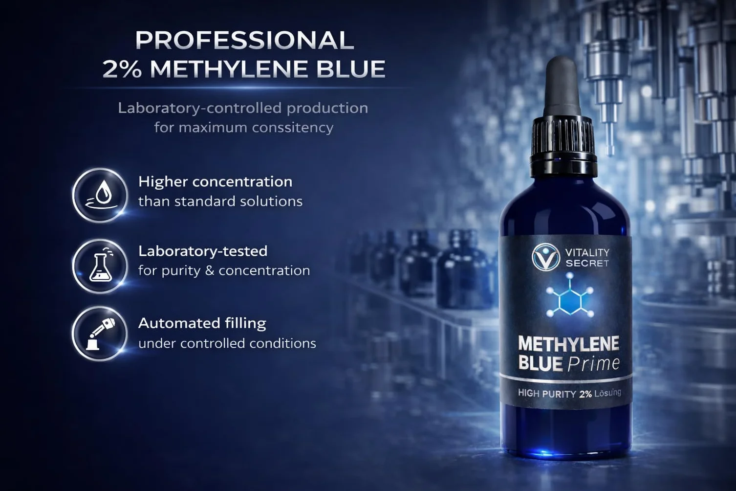 Methylene Blue 2% 100 ml PRIME Hochdosierte USP Qualität Laborgeprüft Lösung aus der EU