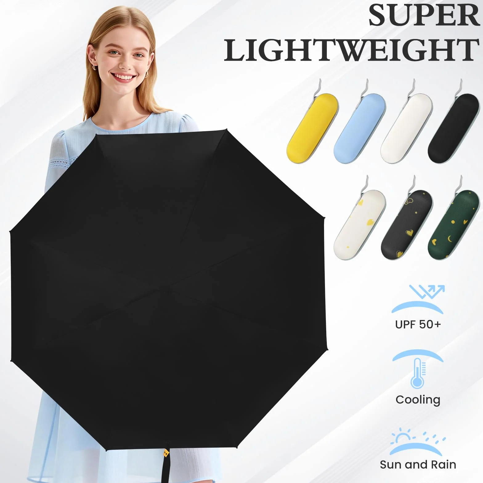 Mini Parasol Składany z Etui, Kompaktowy i Lekki Parasol Przenośny z Ochroną UV, Parasol na Podróżny, Idealny do Torebki, dla Kobiet i Mężczyzn