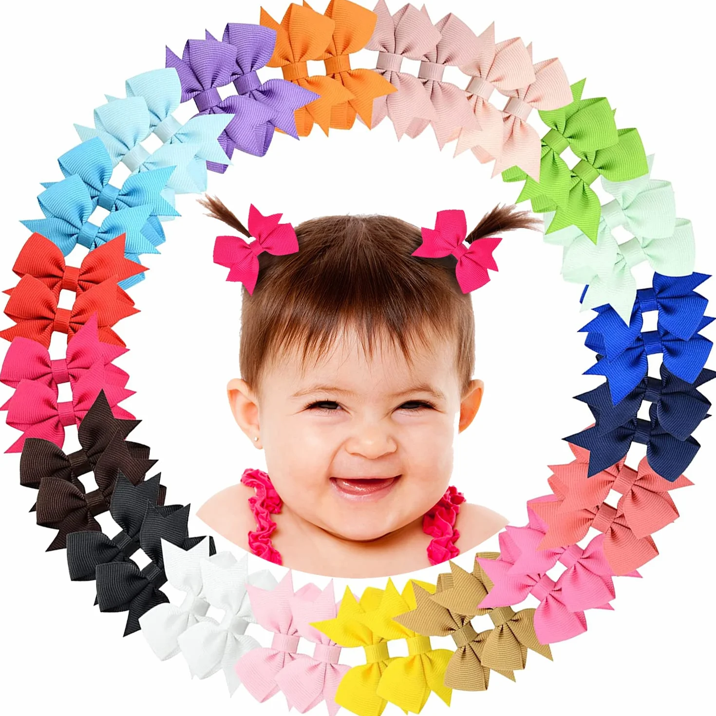 Manwe ALinmo 40 szt. klipsy dla małych dziewczynek 5 cm butik rypsowy jednolity kolor wstążka mini kokardy do włosów klipsy dla niemowląt dziewcząt nastolatków dzieci dzieci zestaw 20 par