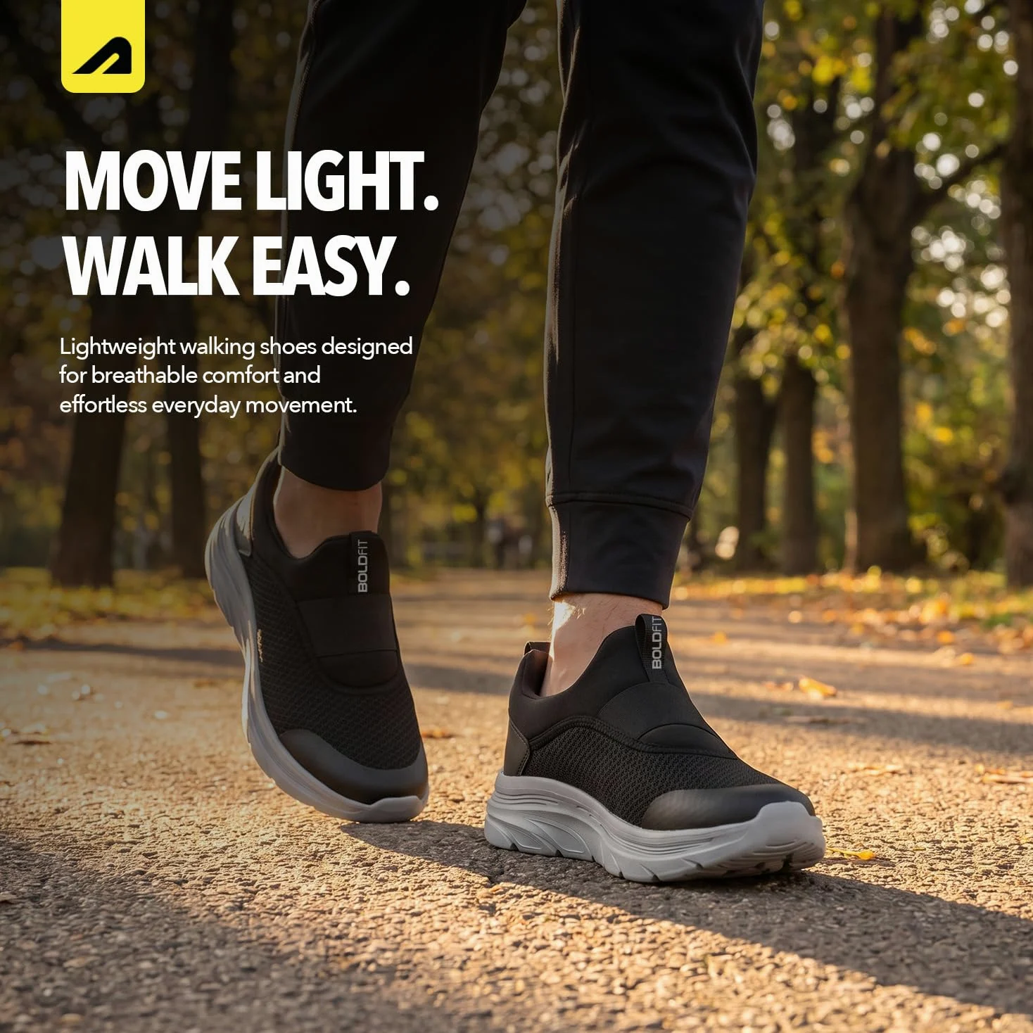 Boldfit Męskie buty do chodzenia, męskie buty na co dzień z oddychającą dzianiną z wkładką z pianki memory, grubą podeszwą EVA i wyściełanym podparciem pięty, lekkie