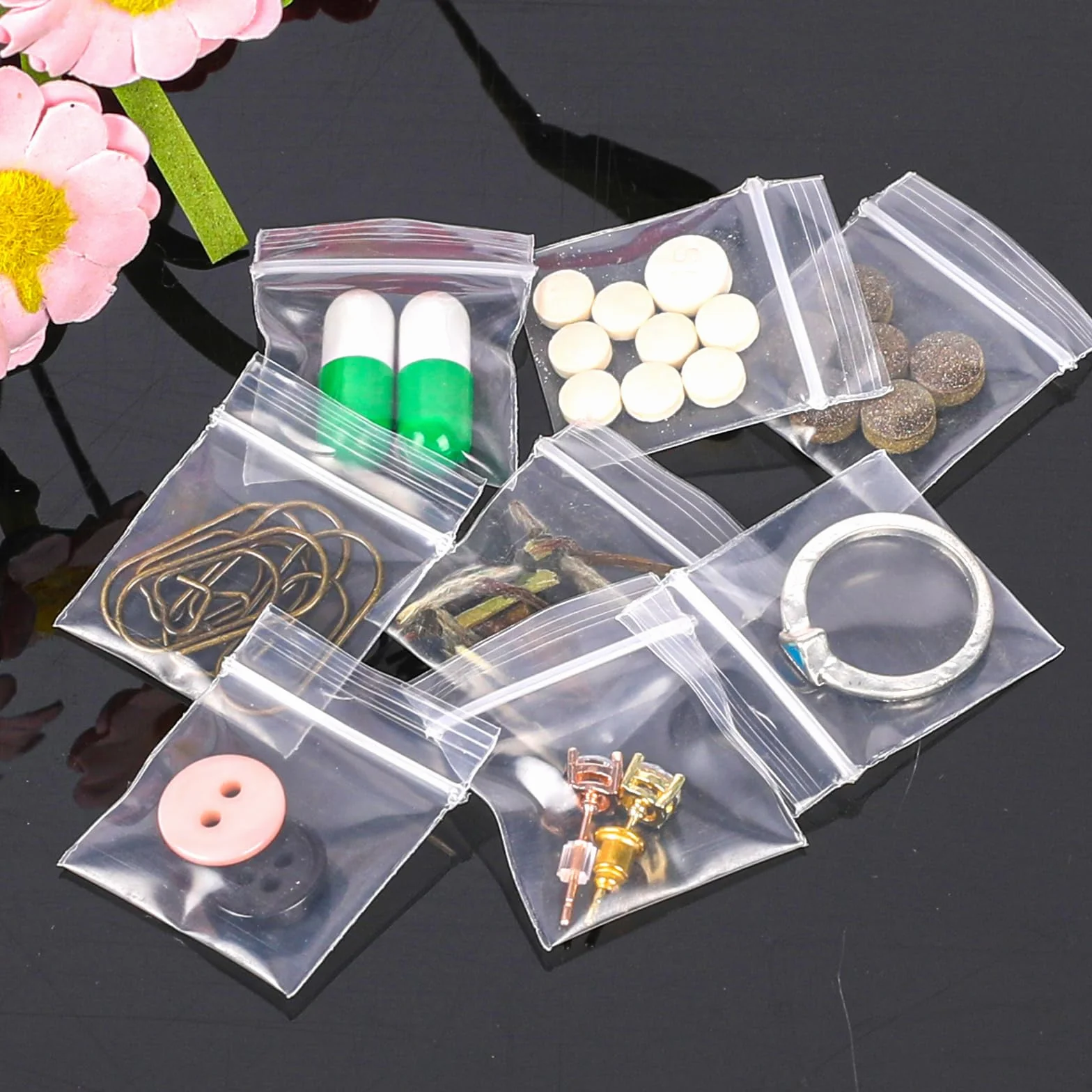 200 sztuk mini woreczków z zamknięciem strunowym Zip Beutel 3,5 cm x 5 cm plastikowe torebki z suwakiem, z możliwością ponownego zamknięcia, szybkie zamknięcie z polietylenu