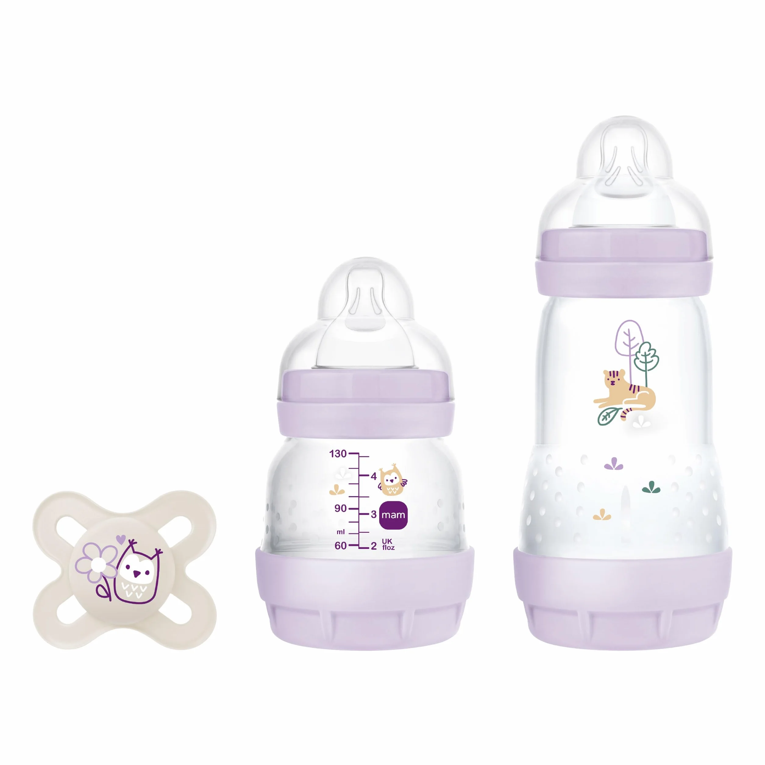 MAM G124 Zestaw 2 Butelek Dla Niemowląt Easy Start Antykolowy 130ml i 260ml z Smoczkiem Start 0-2 Miesiące, Różowy