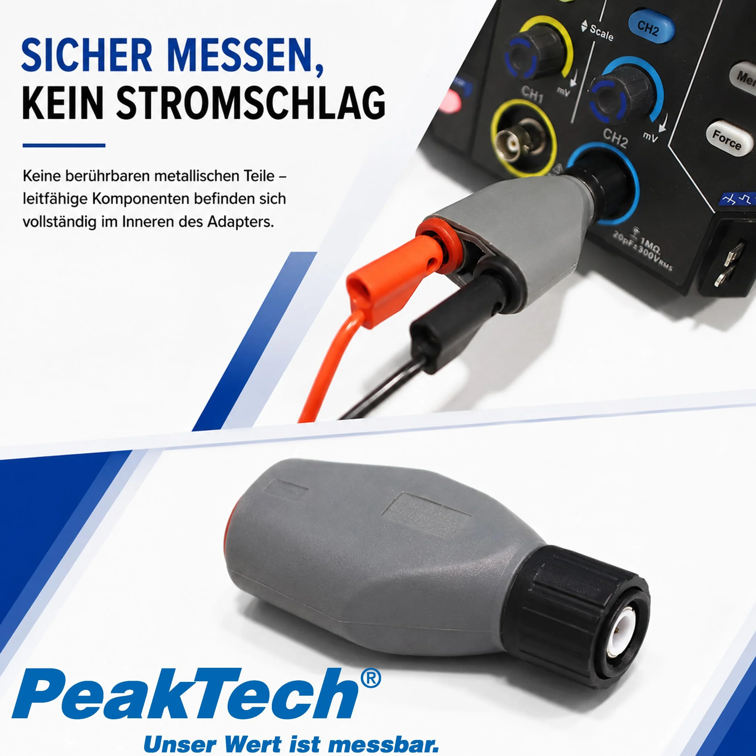 PeakTech P 7055 BNC adapter wtyczka bananowa gniazda, akcesoria do oscyloskopu, generatora sygnału, licznika częstotliwości i szczypiec prądowych z przewodem pomiarowym 4 mm, w pełni izolowany