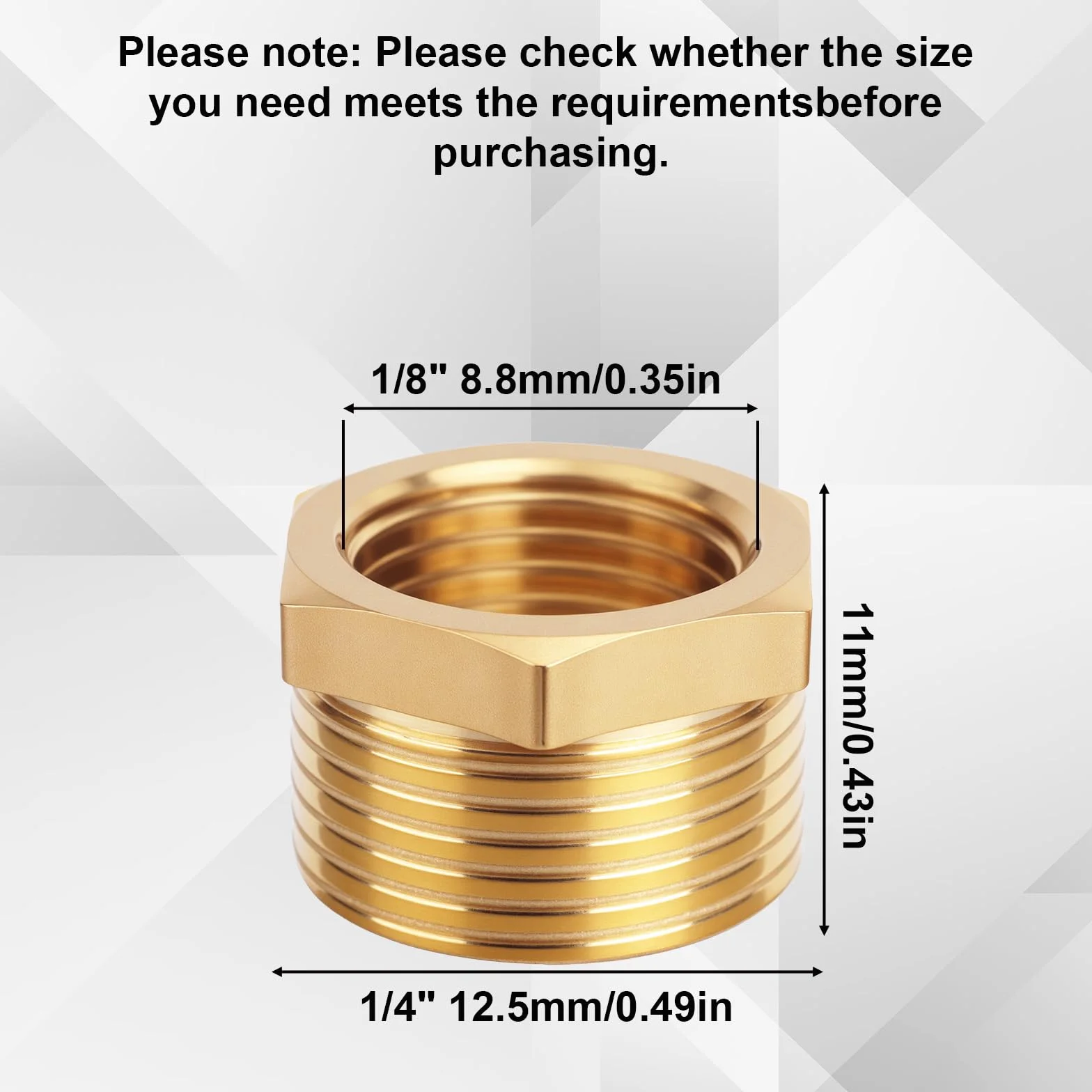 lasuroa 9szt Mosiężny Reduktor Sześciokątny Tuleja, 1/4" NPT Męski do 1/8" NPT Żeński Gwintowany Złączka Reduktor Adapter do Instalacji Wodociągowych Hydraulicznych i Gazowych
