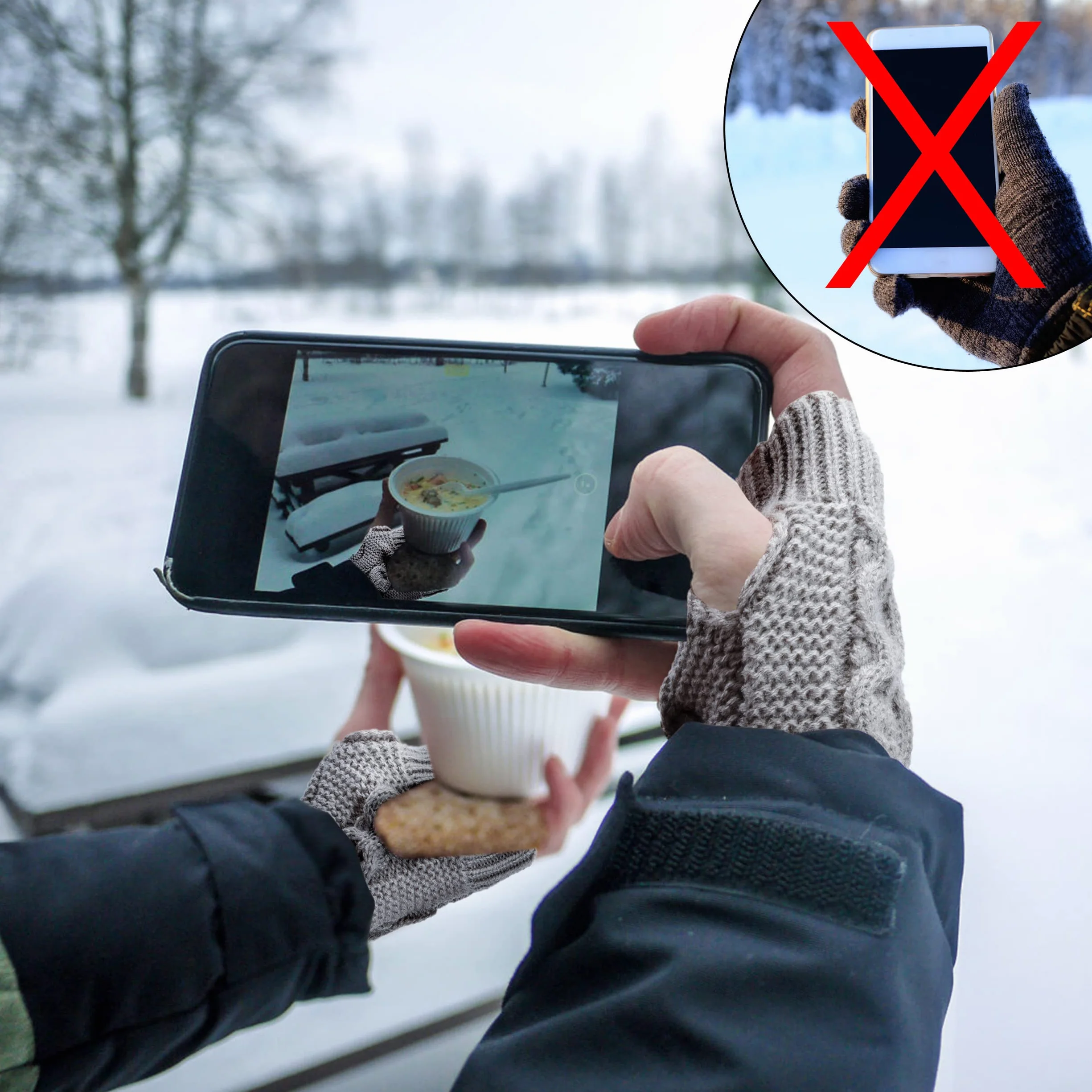 Rękawiczki damskie, bez palców, ocieplacze na ramiona, na zimę, z dzianiny, ocieplacze, długie rękawiczki, otwór na kciuk, 2 pary (kolor czarny i szary), czarno-szary, jeden rozmiar