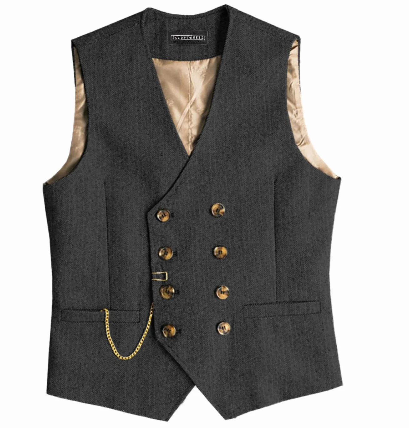 Solovedress Męska kamizelka do garnituru w stylu vintage, z wełny, regularny krój, kamizelka, garnitur, kamizelka na wesele