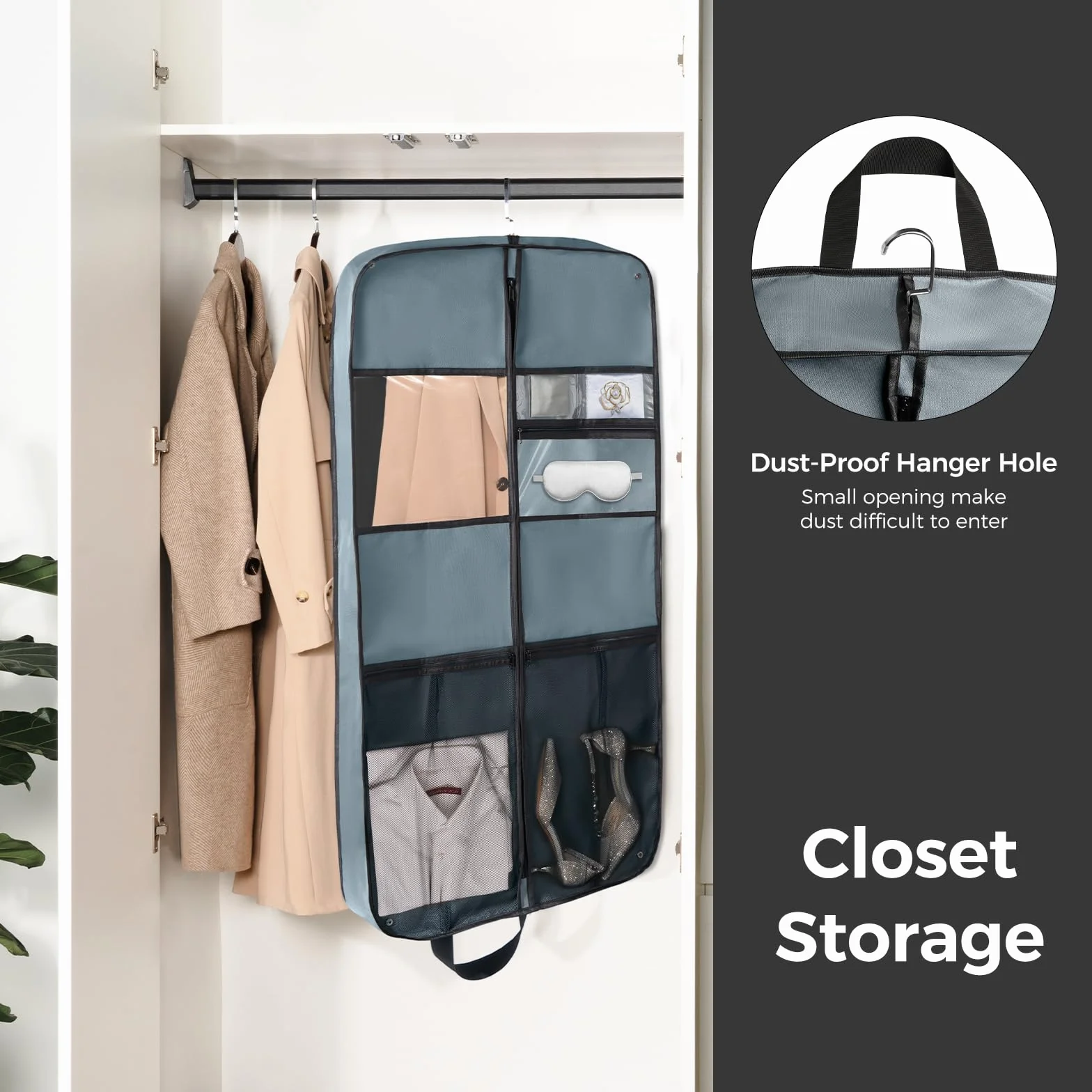 pack all Torba podróżna premium, 109 cm, wytrzymała, wisząca torba na garnitur, składana torba do przechowywania w szafie, pokrowiec ochronny na ubrania, koszule, sukienki, płaszcze (szara)