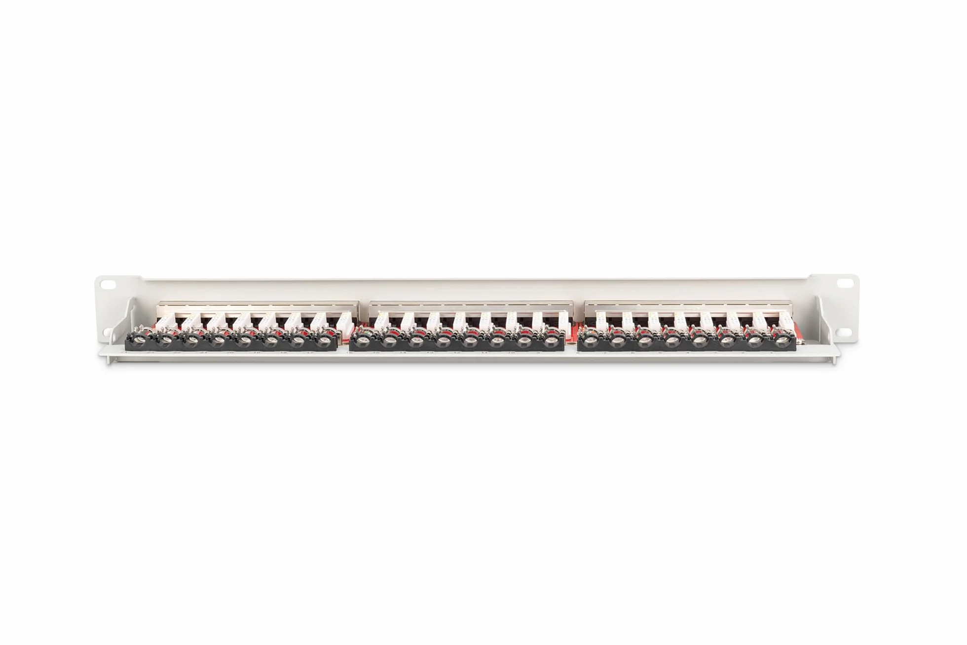 DIGITUS Panel krosowy - 19 cali - Cat-6A - 24 porty RJ45 - ekranowany - LSA - montaż w szafie rack 1U - szary