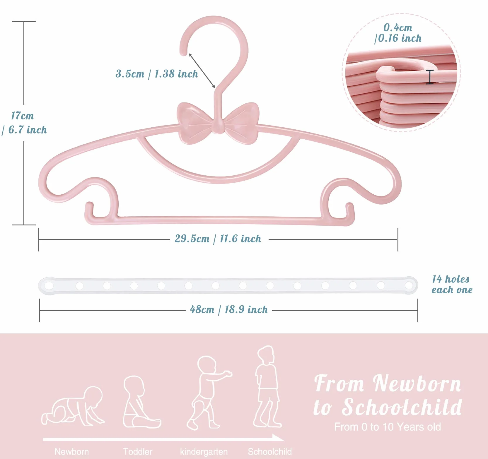 Kinder Kleiderbügel Mehrfarbig, Homewit 40 Stück Babykleiderbügel Set Kinderkleiderbügel - 29.5cm mit 3pcs Platzsparend Kleiderbügelketten für Babyklamotten Kleiderschrank Schrank Kleidung