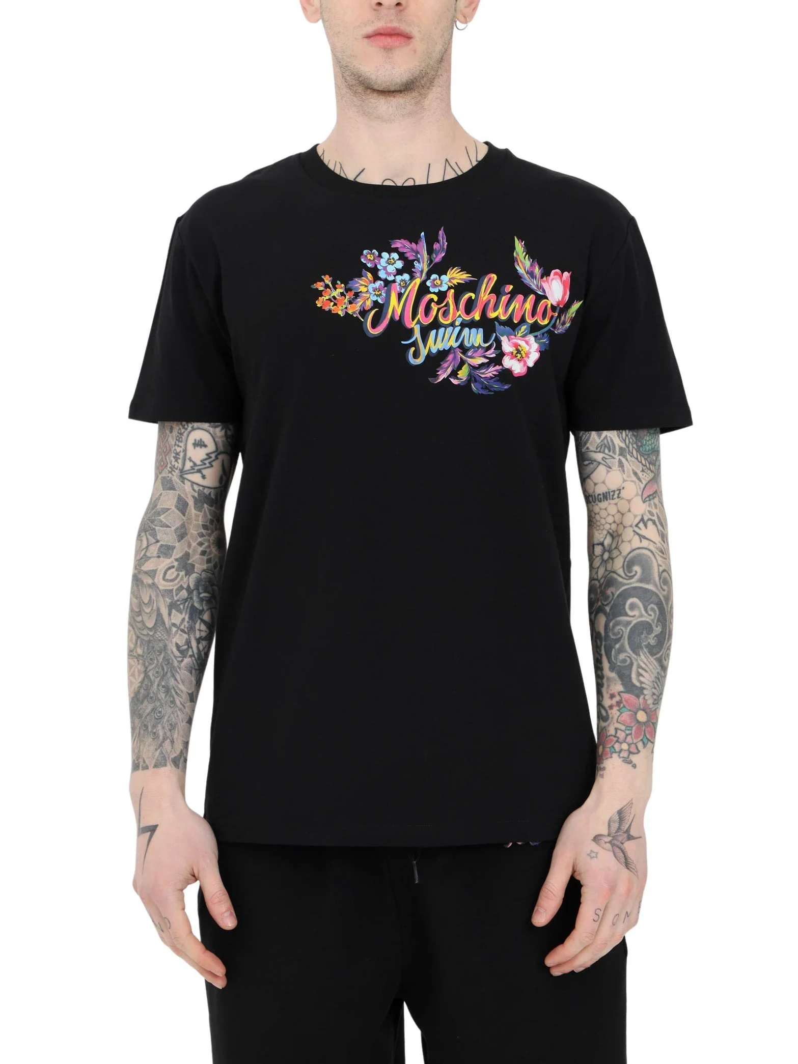 Moschino T-shirt Uomo w Cotone dettaglio Logo Dipinto Con Fiori 1904