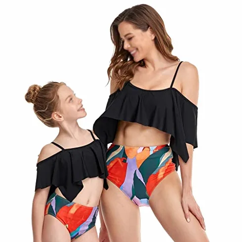 Jednakowe stroje rodzinne zestaw bikini strój kąpielowy kobiety stroje kąpielowe dla dziewczynek nowe dzieci dziecko kobieta pływanie kostiumy kąpielowe kostiumy kąpielowe (rozmiar: dziewczyna 140)