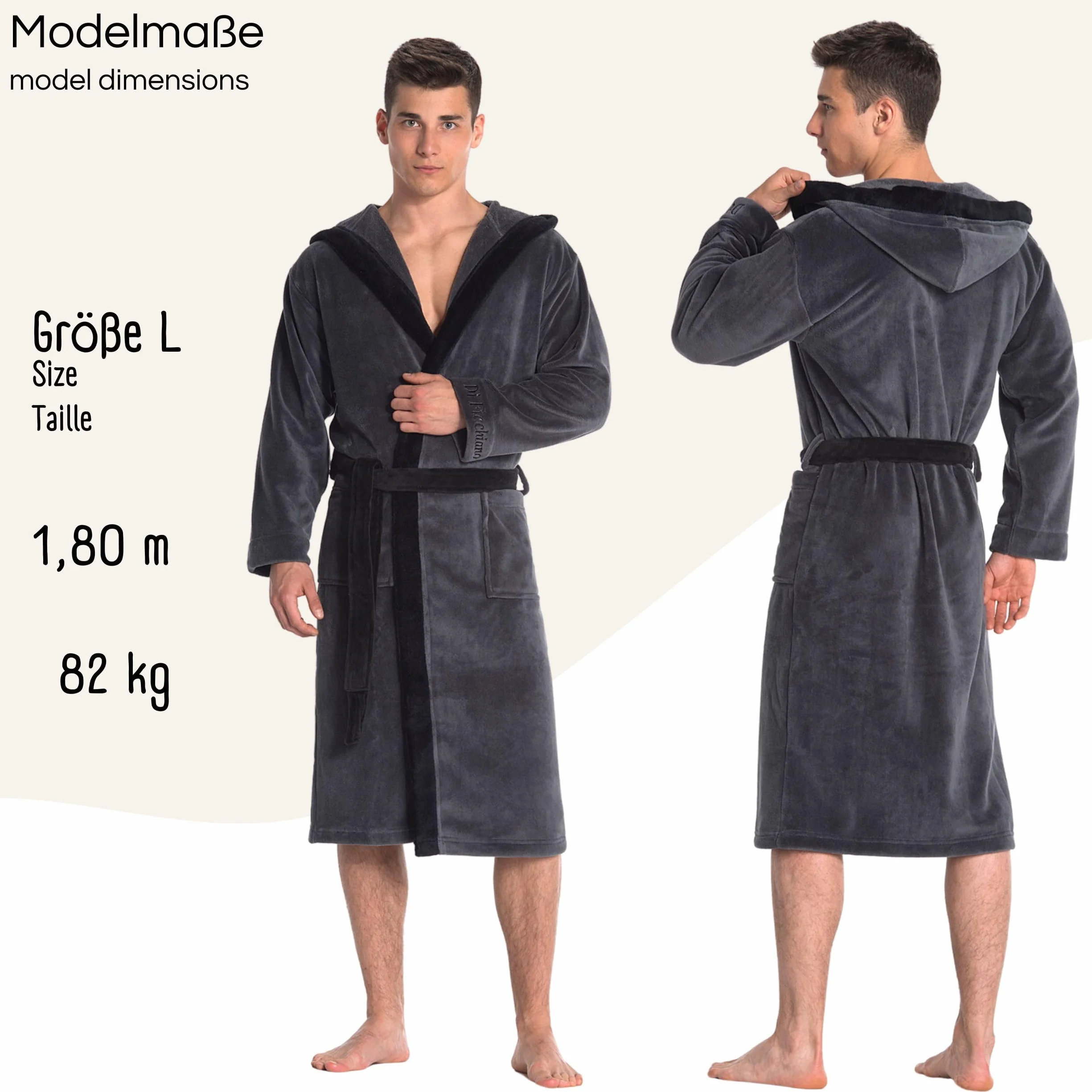 Di Ficchiano Męski szlafrok kąpielowy Monza z kapturem I szlafrok poranny puszysty I bielizna nocna ze szlachetnej mikrofibry I kimono w różnych kolorach i rozmiarach S - 5XL I szlafrok kąpielowy