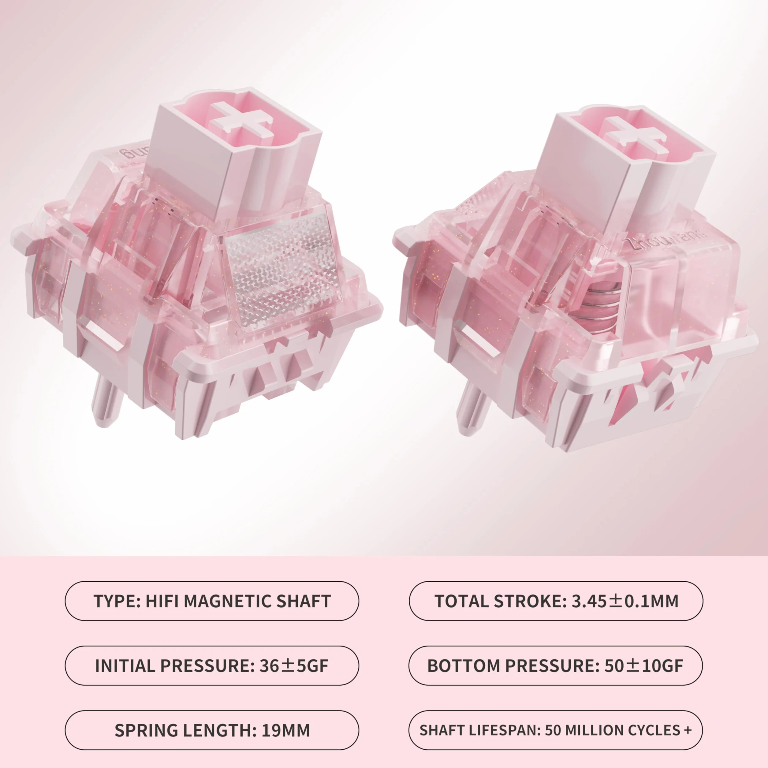 Zjmehty ZHOUWANG Pink Magnetic Keyboard Switches, Linear Factory Pre-lubed Freely Setting Pre-TraveSwitches for Magnetic Gaming Keyboard (36 szt.)
