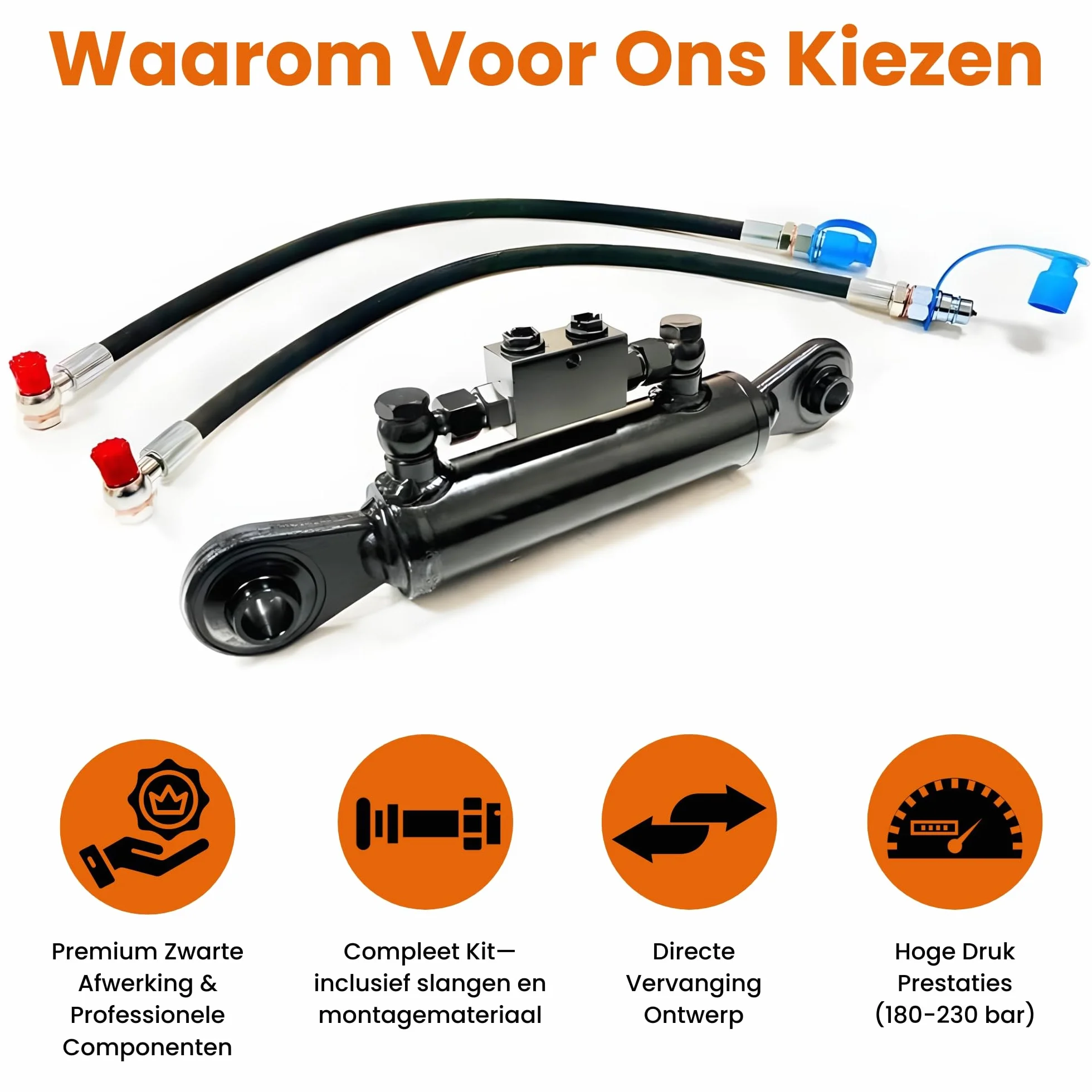 Łącznik górny hydrauliczny kat. 1-1 360-470 mm z 2 x wężami
