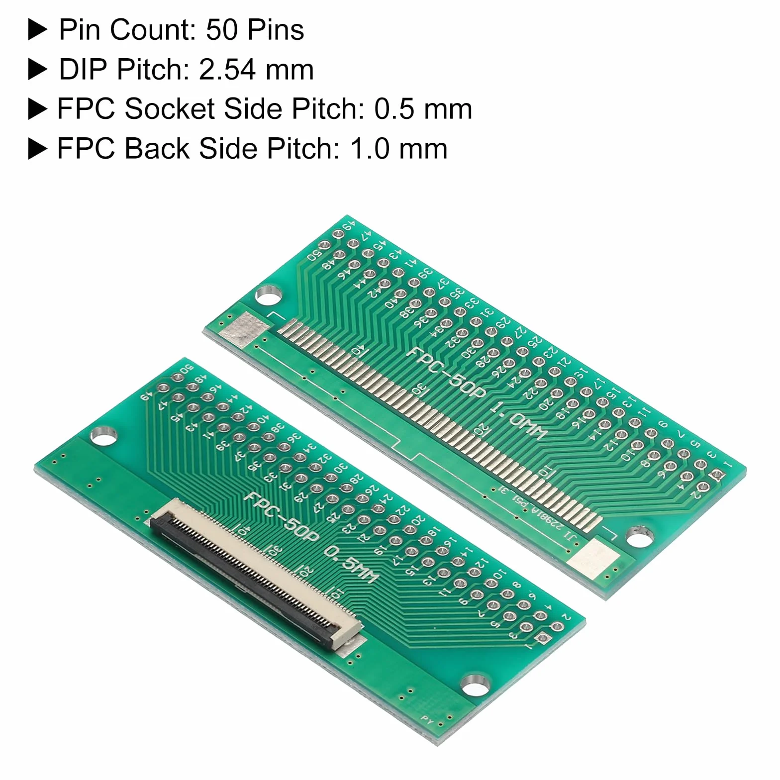 QUARKZMAN FPC FFC PCB płyta konwerterowa 50P 0,5 mm na gniazdku, tylna strona 1,0 mm, do DIP 2,54 mm, do drukarki LCD 3D, aparatu, DVD, TV, laptopa, zestaw 4 sztuk