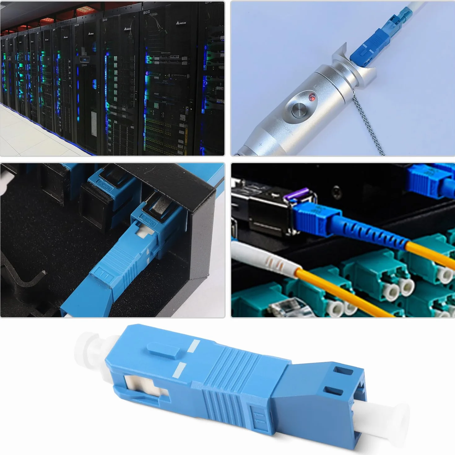QIANRENON SC męski na LC żeński jednomodowy adapter SM 9/125μm SC/UPC na LC/UPC hybrydowy konwerter simplex, do światłowodowych sieci/paneli krosowych, optycznego miernika, czerwonego pióra