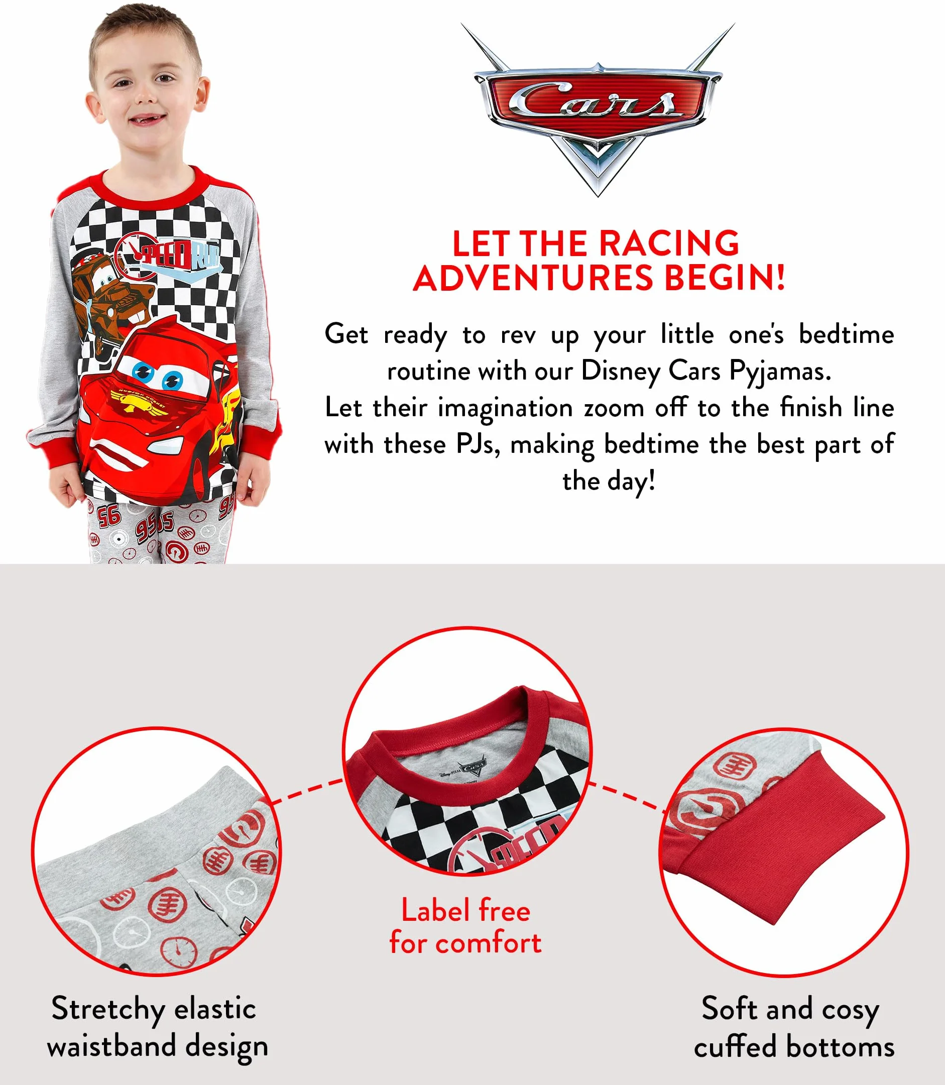 Disney Cars Piżama | Piżama dziecięca Lightning McQueen | Zestawy piżam dla chłopców |100% bawełna z długim rękawem dziecięca bielizna nocna