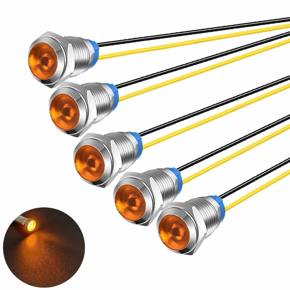 Gebildet 5 Sztuk 10mm 230V Ac Led Metalowy Wskaźnik Świetlny Wodoodporna Lampka Sygnalizacyjna (Żółta)