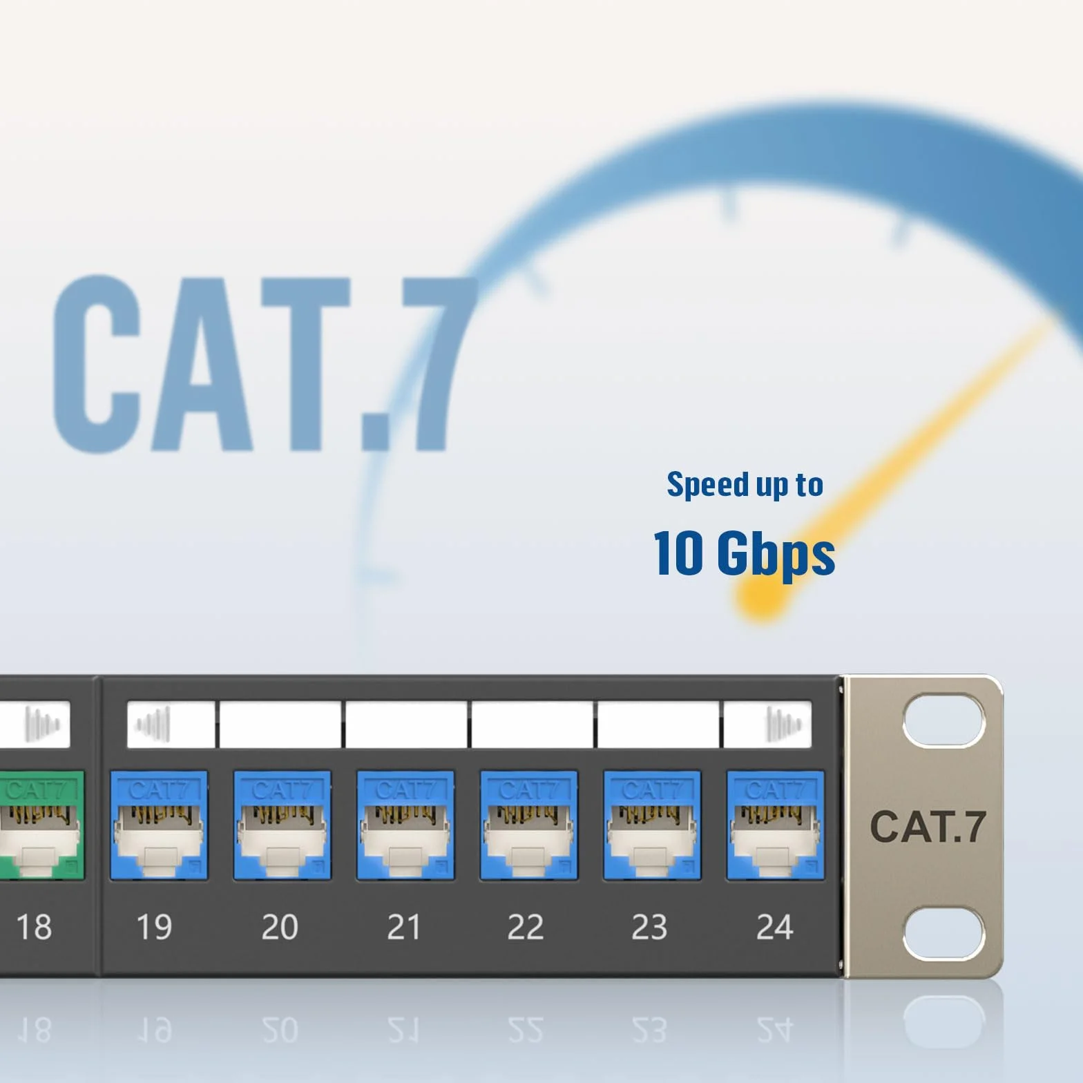 FGB Panel krosowy 10 Gbps 24 porty CAT7 24 x kolorowe moduły Cat7 Keystone, 19" montaż w stelażu RJ45 LAN Sieć 600 MHz kabel instalacyjny do przełączników sieciowych Gigabit