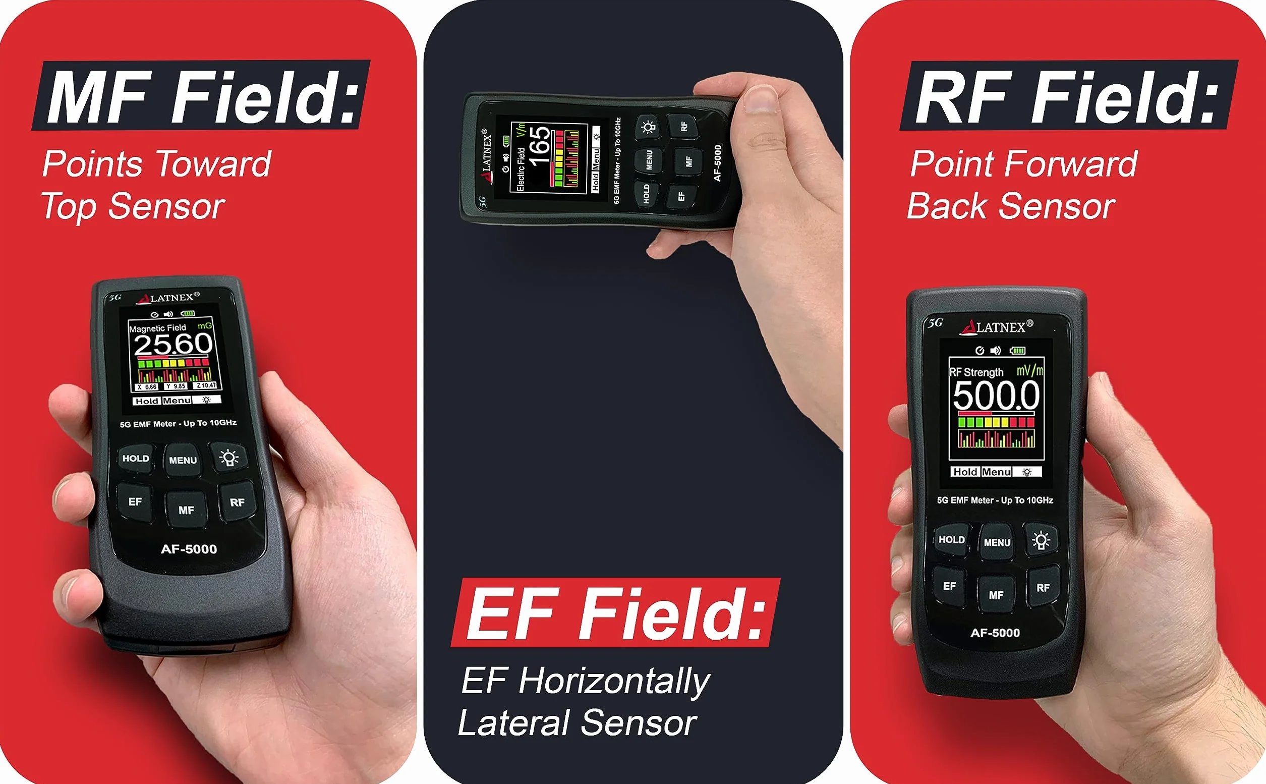 LATNEX AF-5000 - Trójosiowy tester EMF 5G RF, mikrofalówka i pola elektryczne ELF z certyfikatem kalibracji