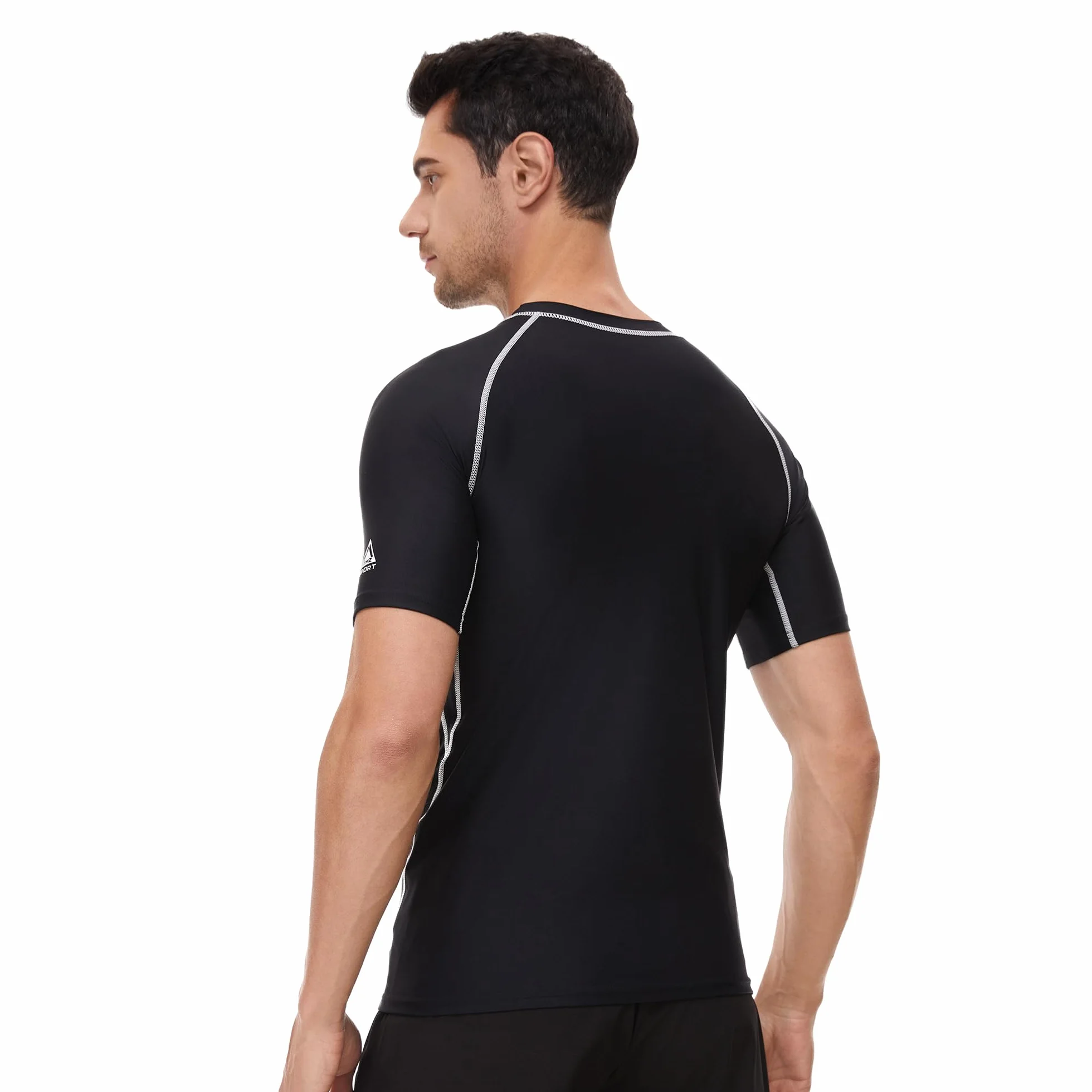 AMZSPORT Męska koszulka Rash Guard, ochrona UV UPF 50+, koszulka z krótkim rękawem, szybkoschnąca kamizelka chroniąca przed słońcem do pływania, surfowania, wędkowania, biegania