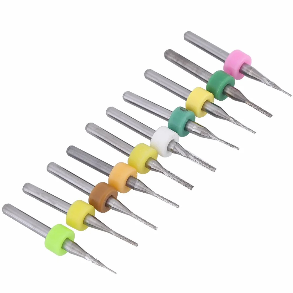 1/8 cala Stalowe obrotowe frezy do grawerowania z węglików spiekanych do PCB CNC SMT 0,5/0,6/0,7/0,8/0,9/1,0/1,1/1,2/1,3/1,4 mm 10 sztuk