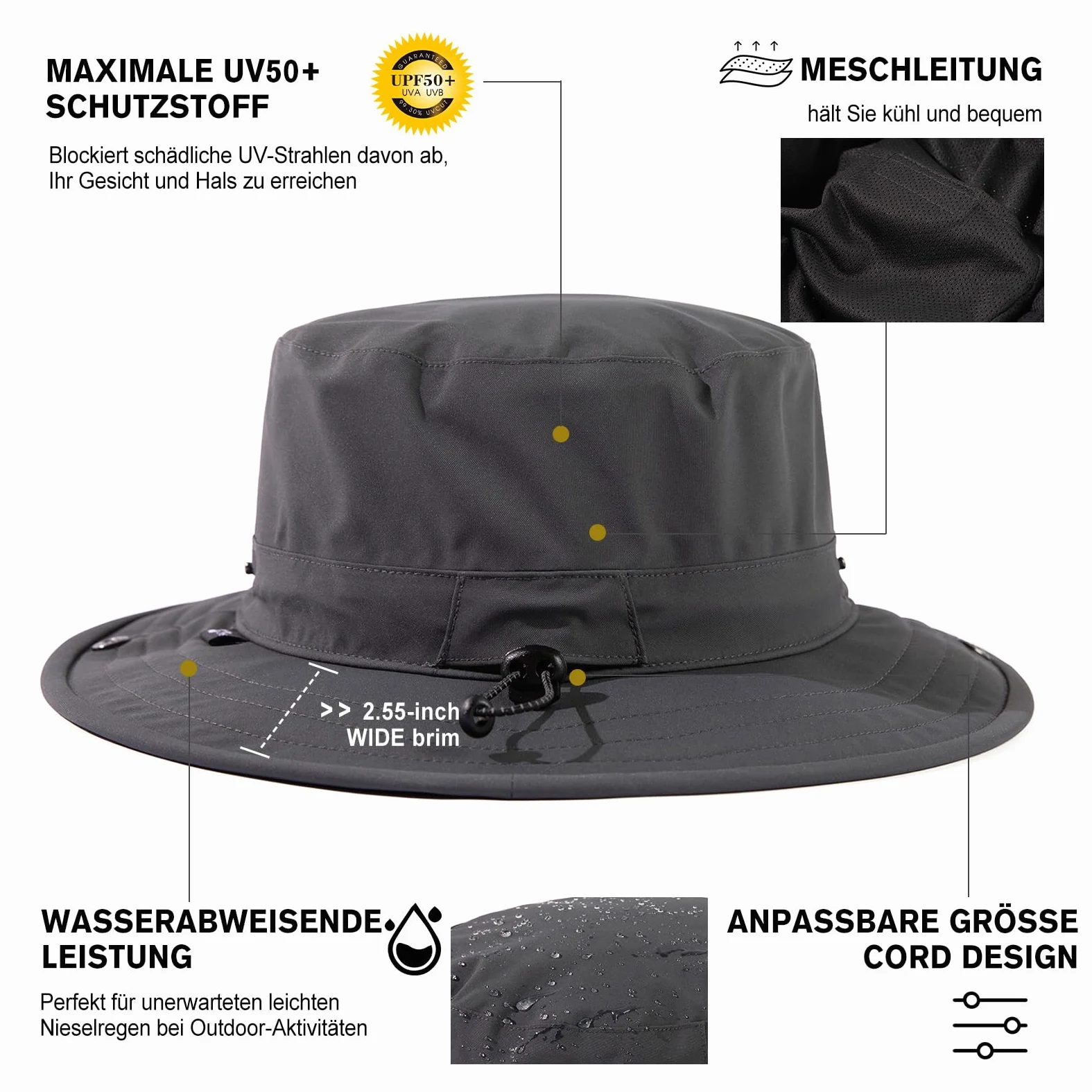 TOP-EX XL/XXL Unisex kapelusz przeciwsłoneczny Bucket Hut wodoszczelny, ochrona przed słońcem, składana