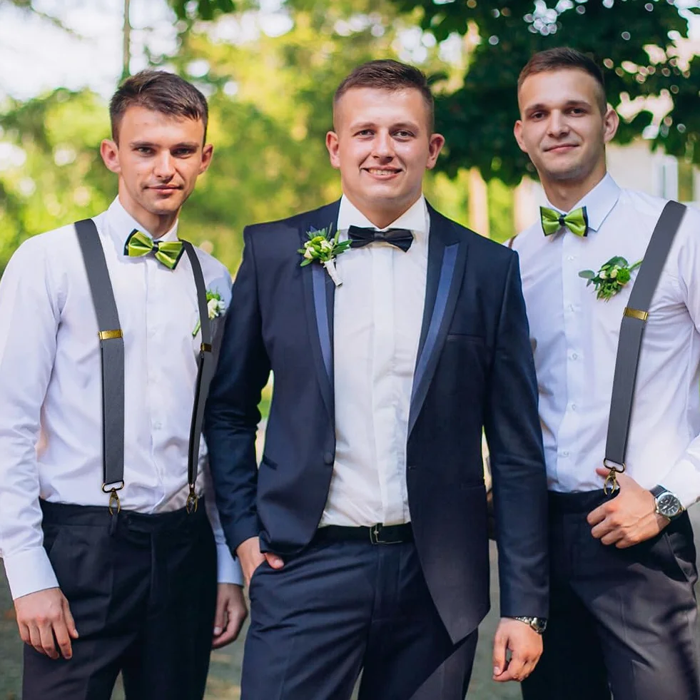 DiULi Męskie szelki z haczykiem na ucho cztery klipsy, bardzo szerokie ramiączka, wytrzymałe i regulowane gumki w kształcie litery X, dla mężczyzn i kobiet, 3,5 cm