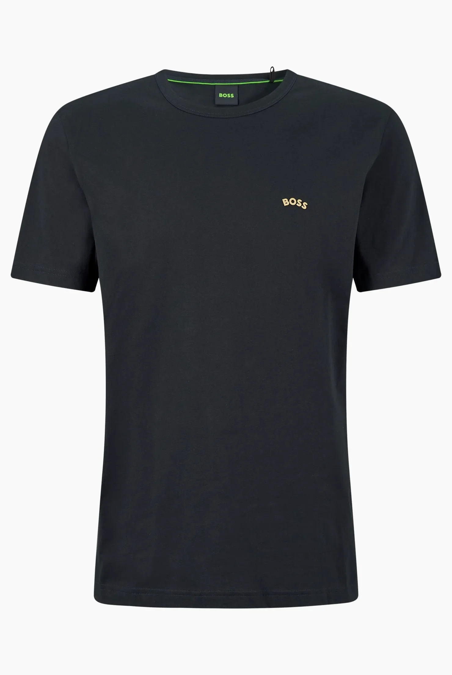 BOSS Męski t-shirt z bawełny organicznej z okrągłym dekoltem i zakrzywionym logo, czarny, S