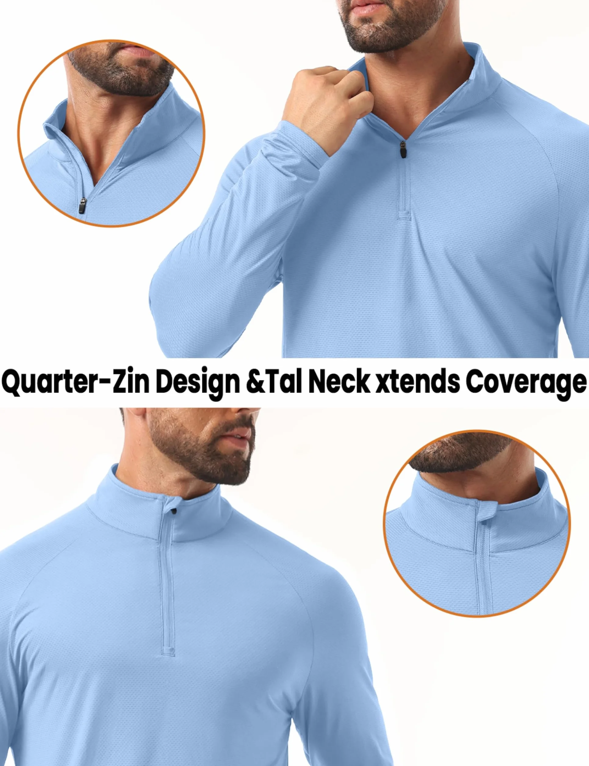 QIXING Męskie koszulki przeciwsłoneczne UPF 50+ zamek błyskawiczny z długim rękawem koszulka outdoorowa wędkarstwo piesze wycieczki rash guard koszulki