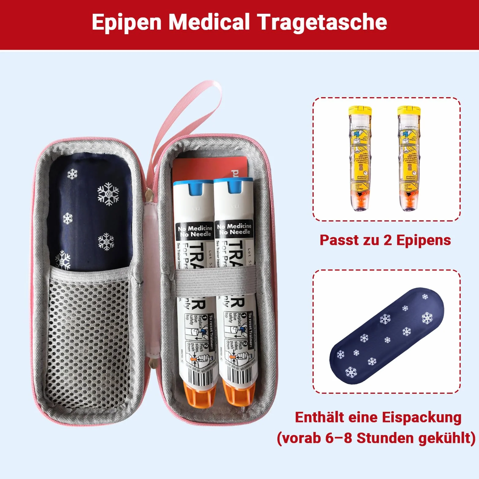 Epipen Medical torba z 1 akumulatorem chłodzącym, twarda obudowa, odporna na uderzenia torba podróżna na 2 długopisy Epi lub inhalator astmy, Auvi-Q, przenośna torba ratunkowa organizer na