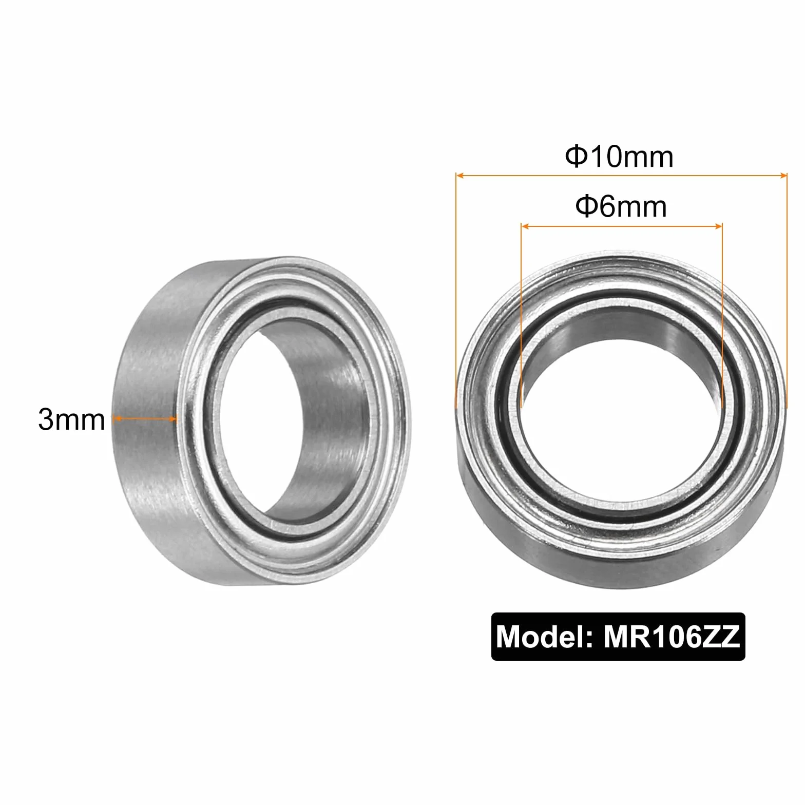 QUARKZMAN 15 sztuk MR106ZZ łożysko kulkowe zwykłe 6 x 10 x 3 mm, stal chromowana, miniaturowe łożyska, podwójnie ekranowane, precyzyjne łożyska, P6 (ABEC 3)