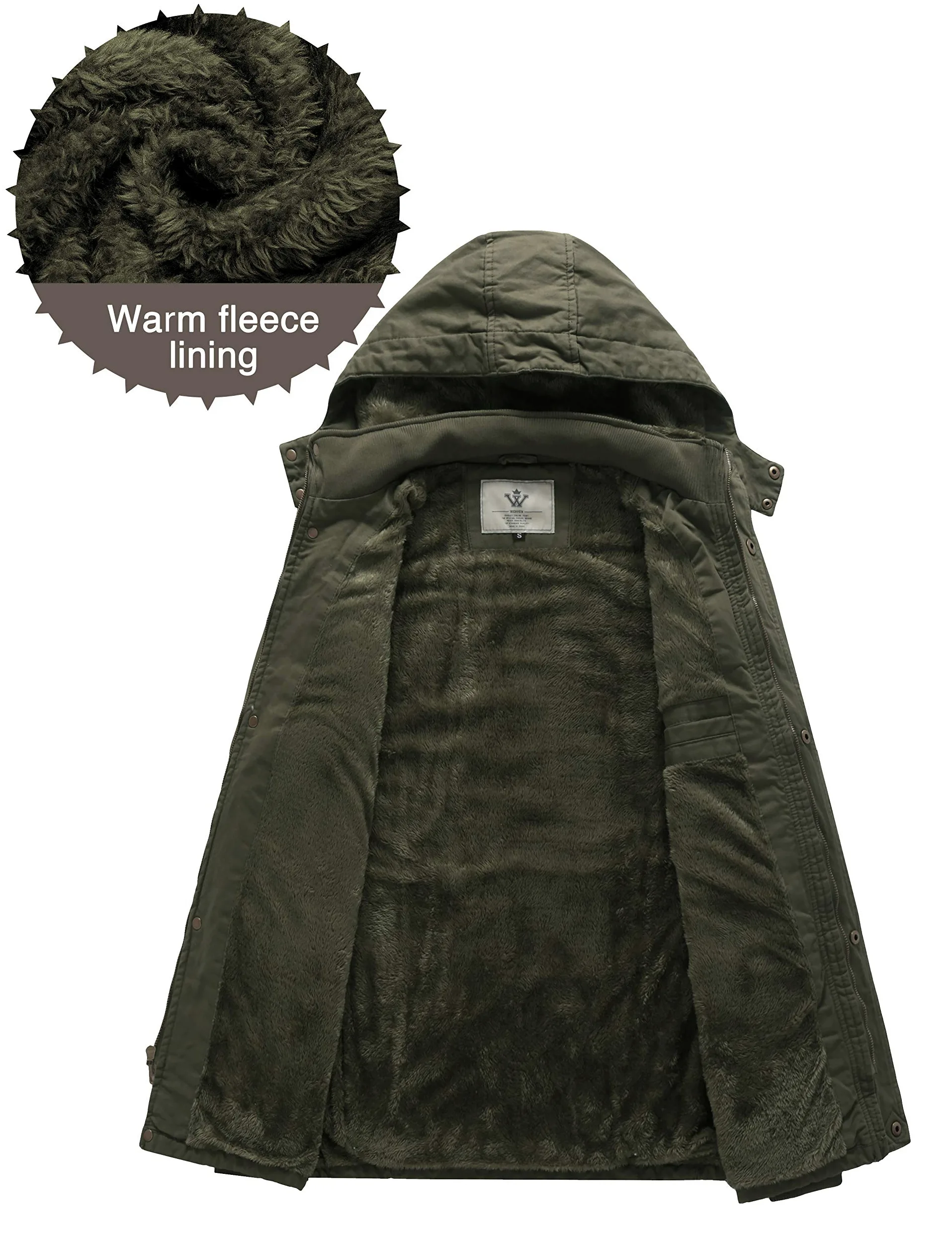 WenVen Męska, klasyczna kurtka bawełniana, z podszewką polarową, ciepły płaszcz zimowy, outdoorowa, parka, średniej długości, wiatroszczelny płaszcz