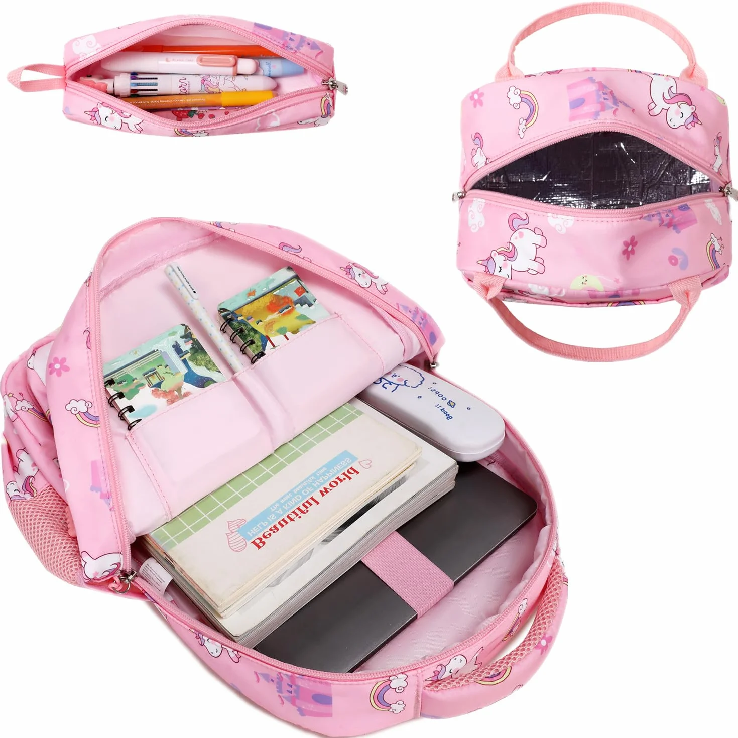 Jumpopack Plecak szkolny dla dziewcząt, dla nastolatków, dziewcząt, tornister, zestaw dla dzieci, tęczowy różowy, Plecak dziecięcy