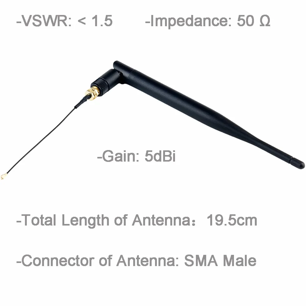 DIYmalls 868 MHz LoRa Antena 5dBi SMA męska 195mm + kabel żeński SMA do Meshtastic LoRa 32 V3 HTCC-AB02S Heltec T114 Mesh Node LoRa32u4II (2 sztuki)