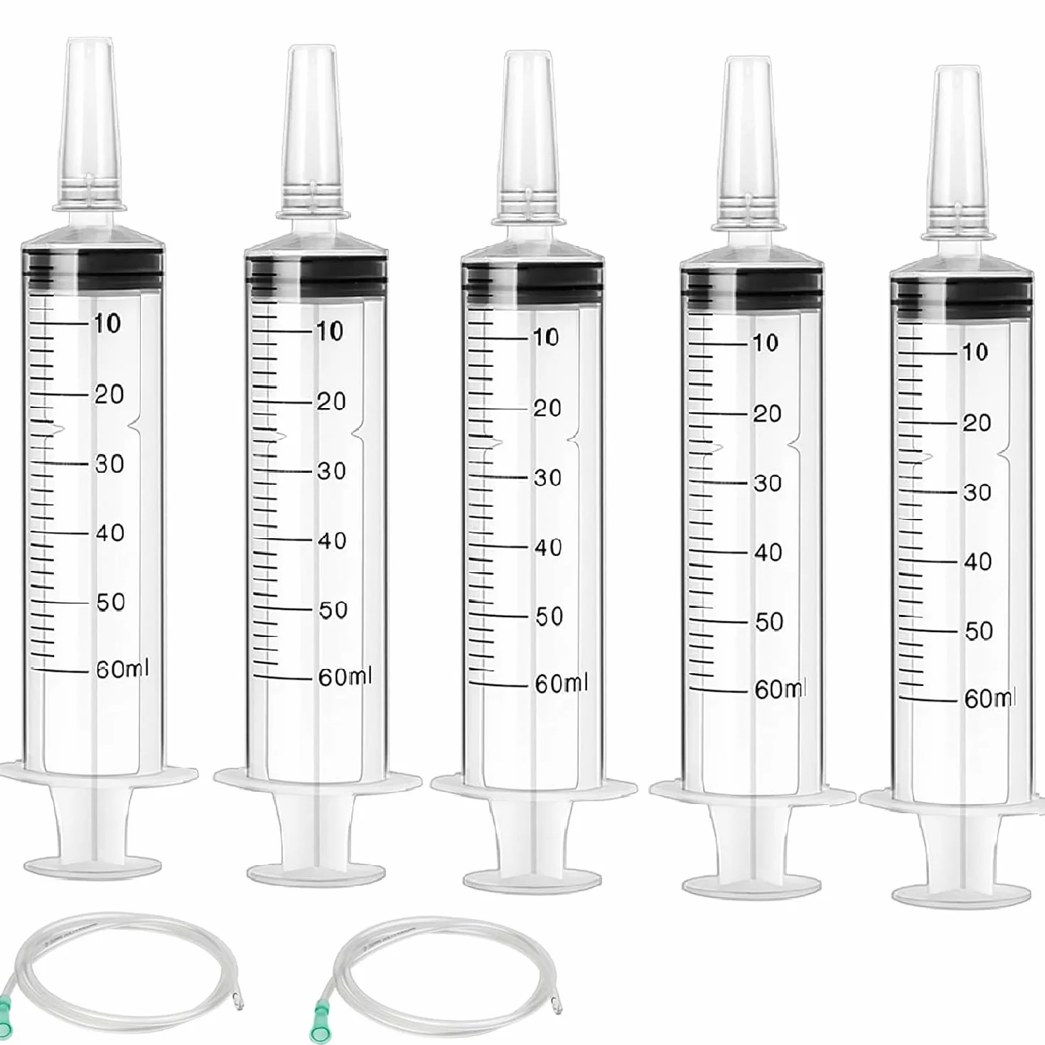 5 sztuk strzykawek 60 ml, strzykawki z wężem, plastikowa strzykawka wielokrotnego użytku, bez igły, strzykawka do karmy, pojedynczo sterylnie zapakowana, do karmienia zwierząt domowych