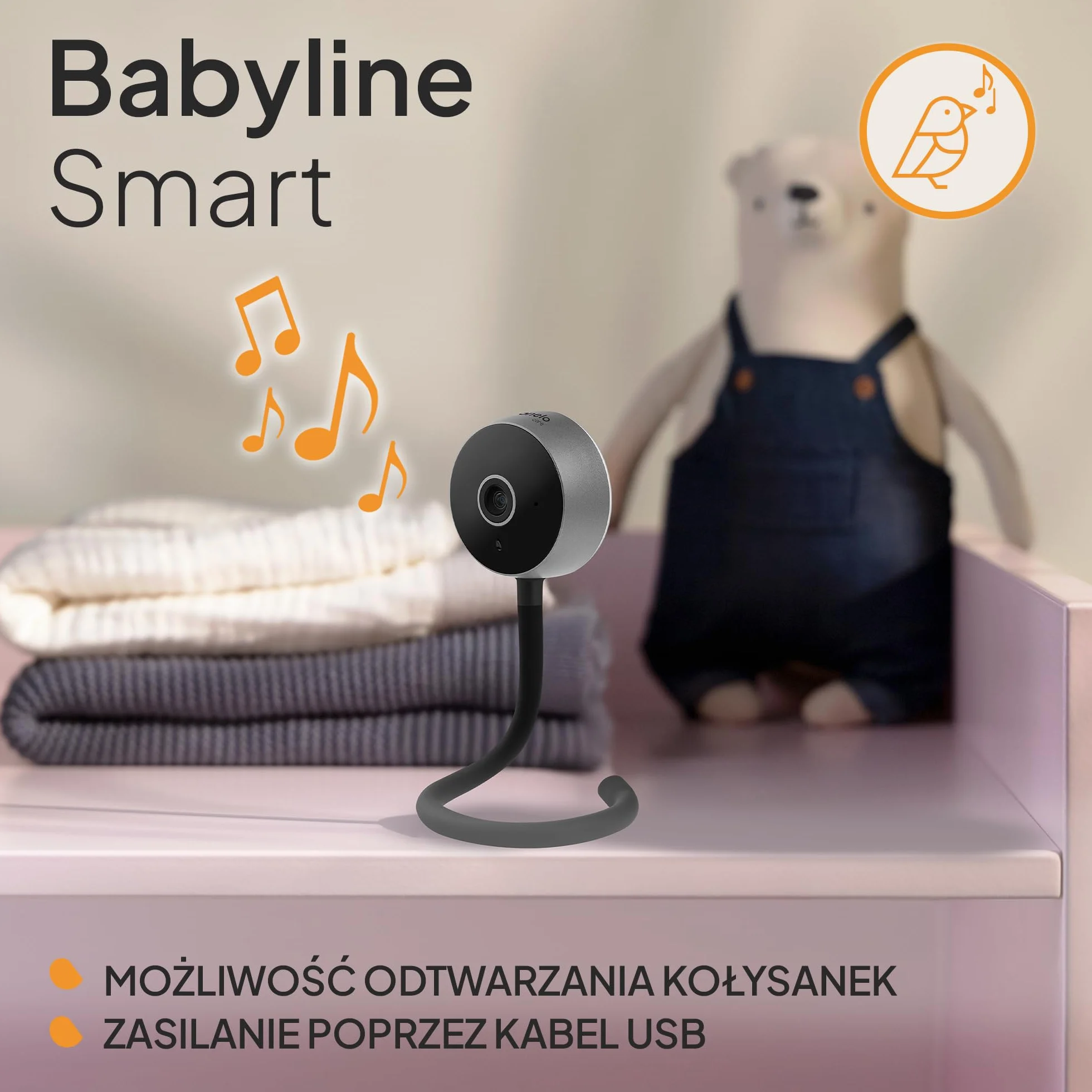 Lionelo Care Babyline Smart inteligentna elektroniczna elektroniczna niania niania, kamera dla niemowląt, Wi-Fi, aplikacja mobilna, wykrywanie ruchu i hałasu, widoczność w ciemności