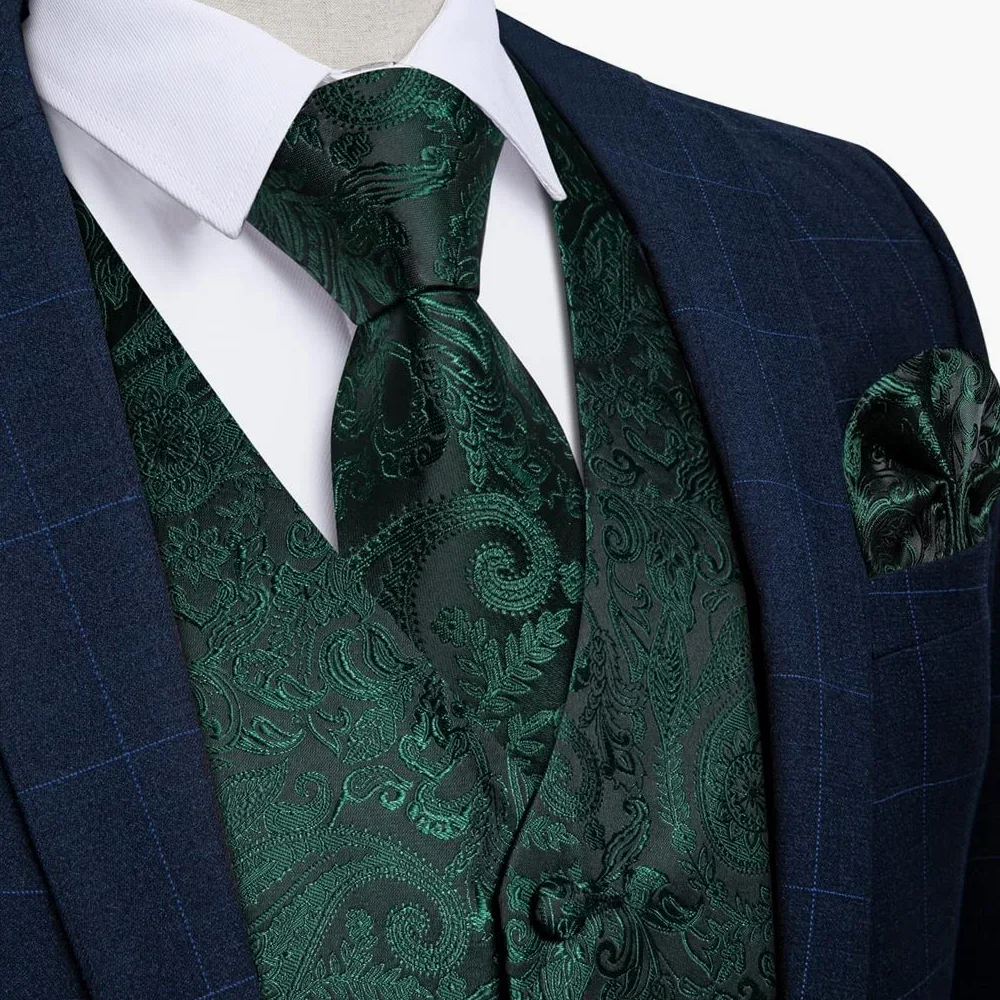 Męska kamizelka biznesowa jedwabna męska krawat poszetka kwadratowe spinki do mankietów formalna kamizelka Homme Paisley kamizelka na ślub