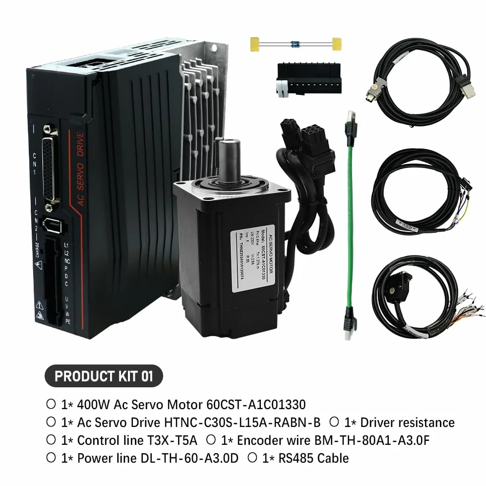 Silnik serwo 60CST-A1C01330 400W 1.27N.m 2.8A AC Servo Drive HTNC-C30S-L15A-RABN-B Driver resistance 220V RS485 o wysokiej precyzji sterownik serwo magnetyczne (400W)