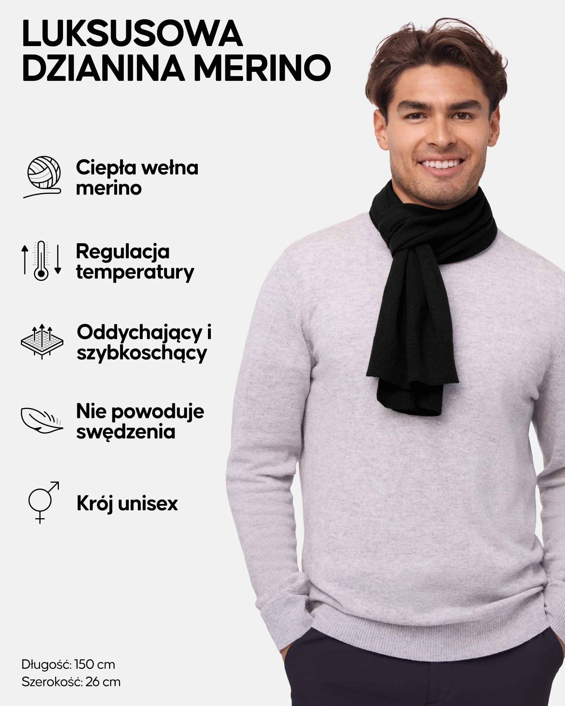 DANISH ENDURANCE Szalik z Wełny Merino Najwyższej Jakości, Miękki, Ciepły Szalik, na Zimę, dla Mężczyzn i Kobiet