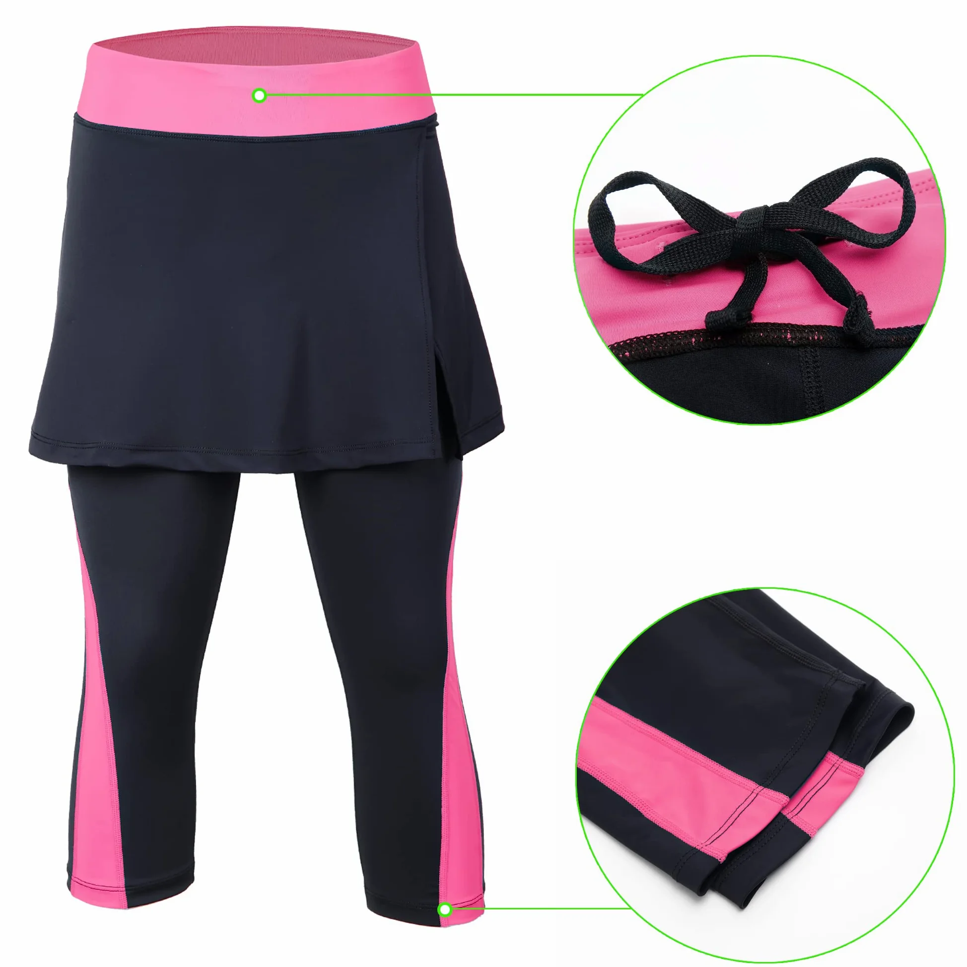 ANIVIVO Legginsy ze spódnicą dla kobiet, legginsy ze spodenkami i damskie ubrania tenisowe, Różowy Apart, XL