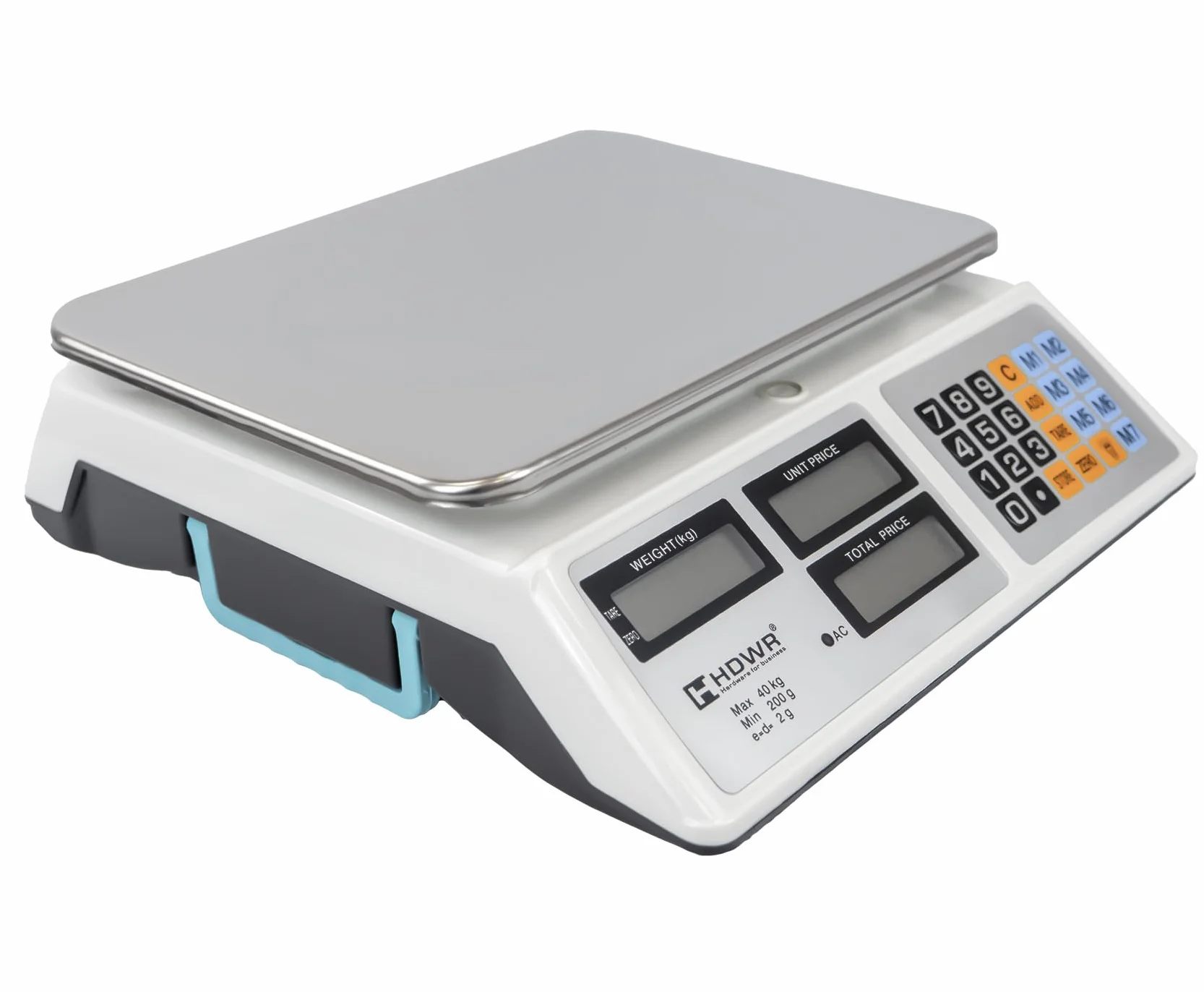 Waga sklepowa, Elektronika, Wyświetlacz cyfrowy, Pojemność ładowania do 40 kg, 3 wyświetlacze, Wymiary platformy 32 x 23 cm, Waga tara, Dokładność 2 gramów, HDWR wagPRO-S40