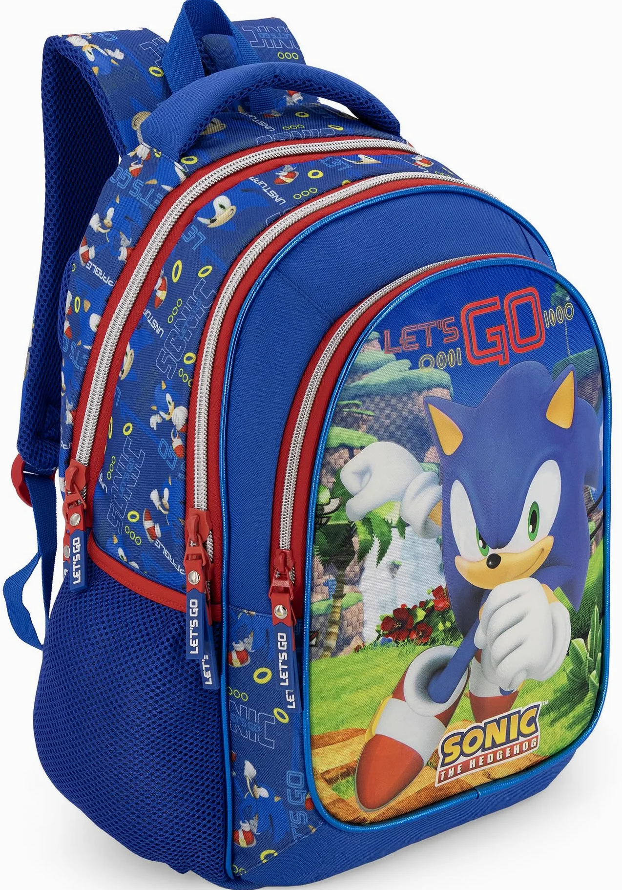 Clondo Zestaw szkolny dla dzieci plecak szkolny podstawowej 43 cm ergonomiczny + piórnik 3 kompletne przegródki (46 akcesoriów) | Postacie z pakietu szkolnego, Sonic 26, Grande, Plecak z pokrowcem