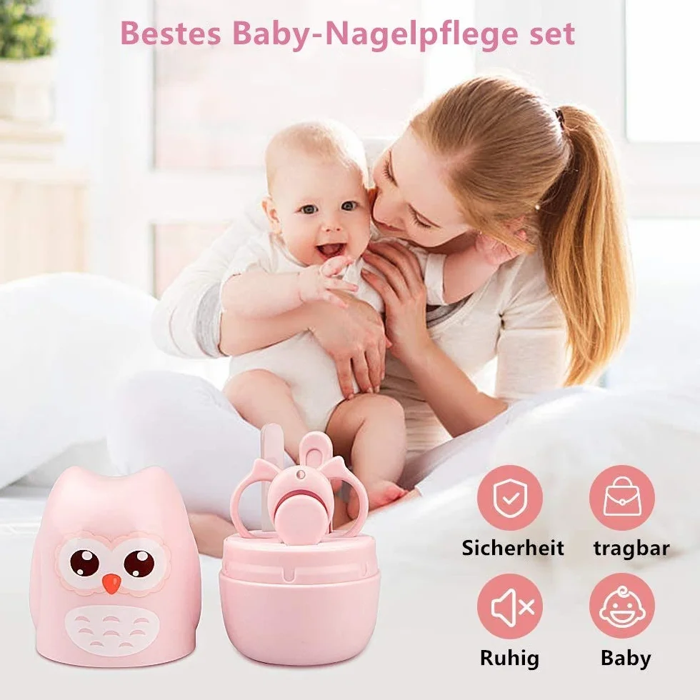 VOARGE Zestaw do pielęgnacji paznokci dla noworodków, zestaw do pielęgnacji niemowląt, z bezpiecznym obcinaczem do paznokci, nożyczkami, pęsetą i pilnikiem do paznokci, różowy
