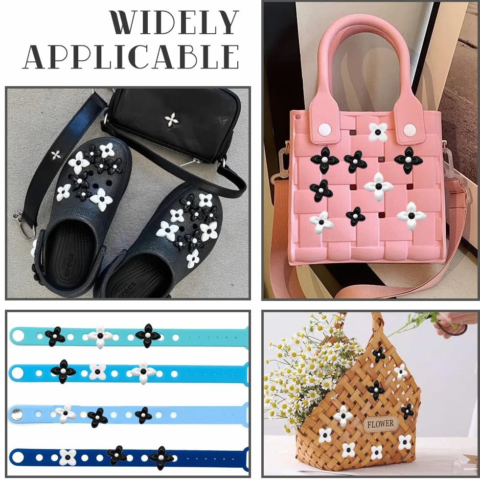 Crocs przypinki w kwiaty, 24 sztuki, czterolistne koniczyny, charmsy, charmsy, cute clogs, dekoracja dla dziewcząt, nastolatek, kobiet, chodaki i pantofle z dziurkami