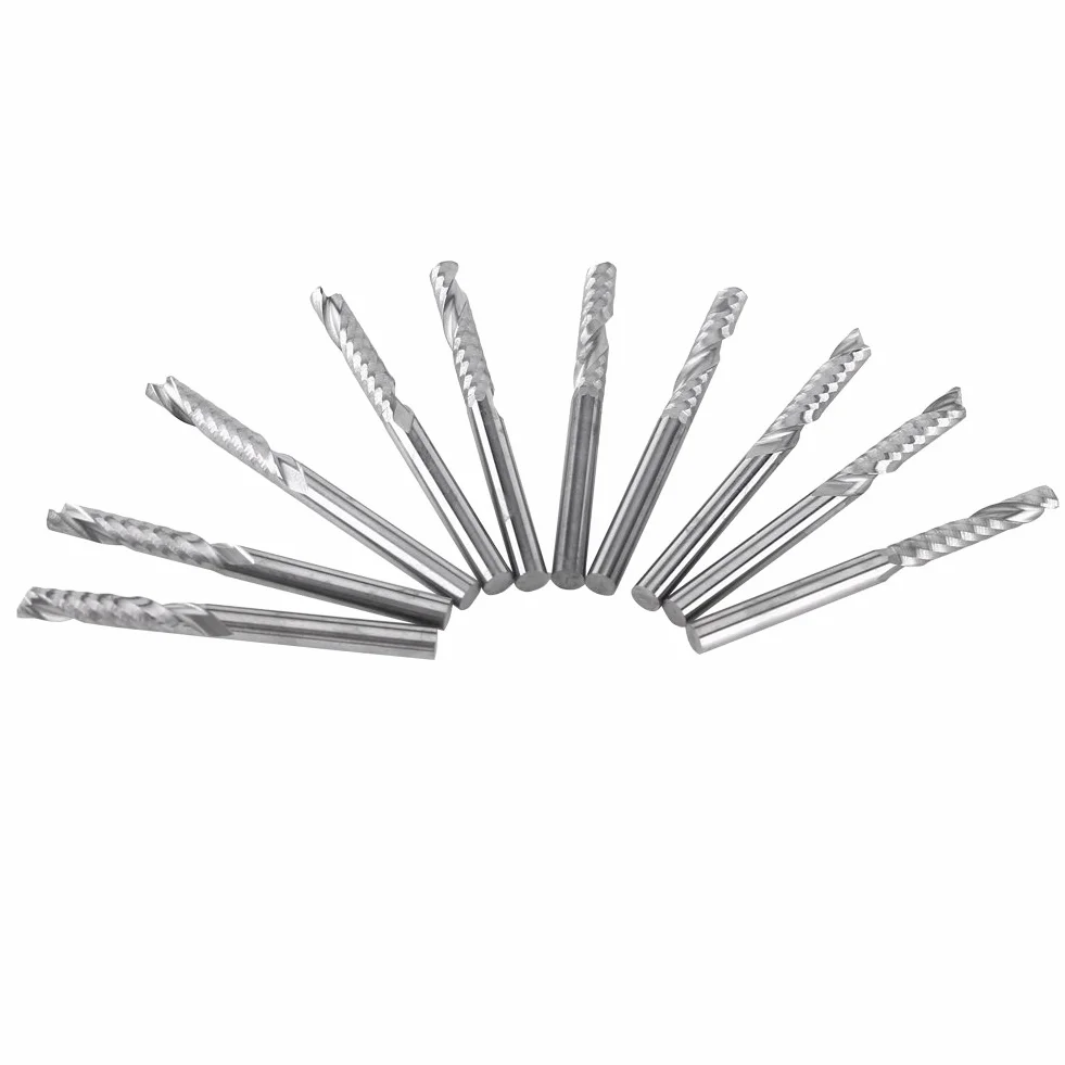 10 szt. frezy z wolframu z węglików spiekanych drobne frezy CNC obrotowe frezowanie zestaw bitów do cięcia drewna akrylowego 3,175 x 15 mm