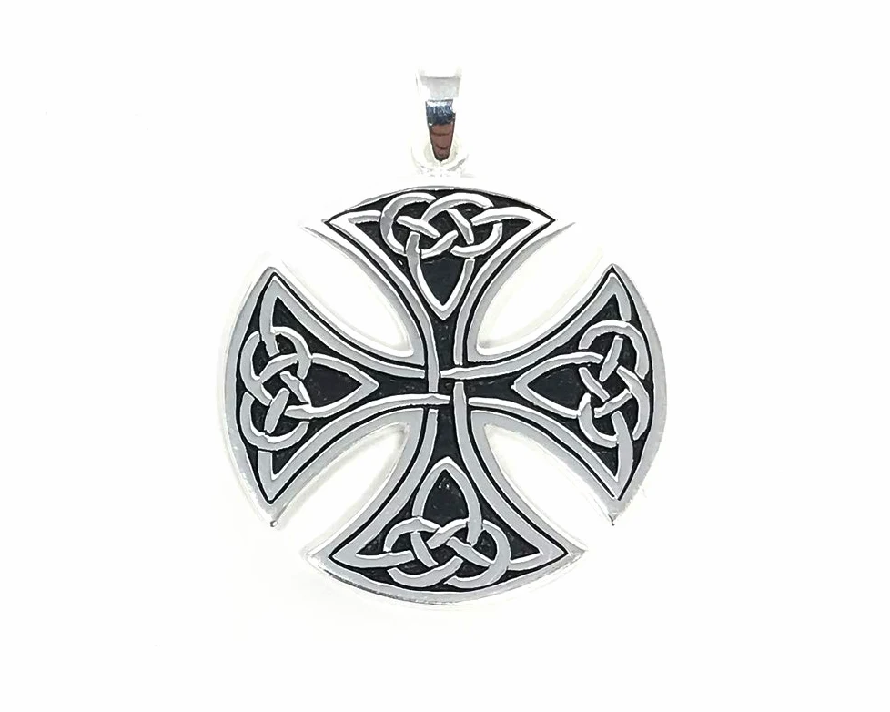 Srebrny duży okrągły irlandzki krzyż celtycki triquetra wisiorek srebro 925 z pudełkiem prezentowym