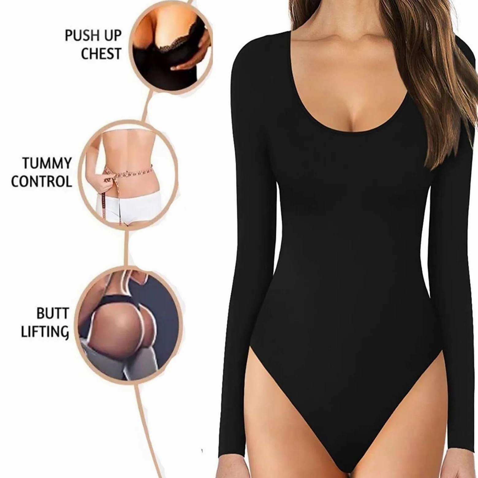 XYNSNDB Damskie body wyszczuplają talię, stringi, bezszwowe body wyszczuplają brzuch z długim rękawem dla kobiet pod ubraniem
